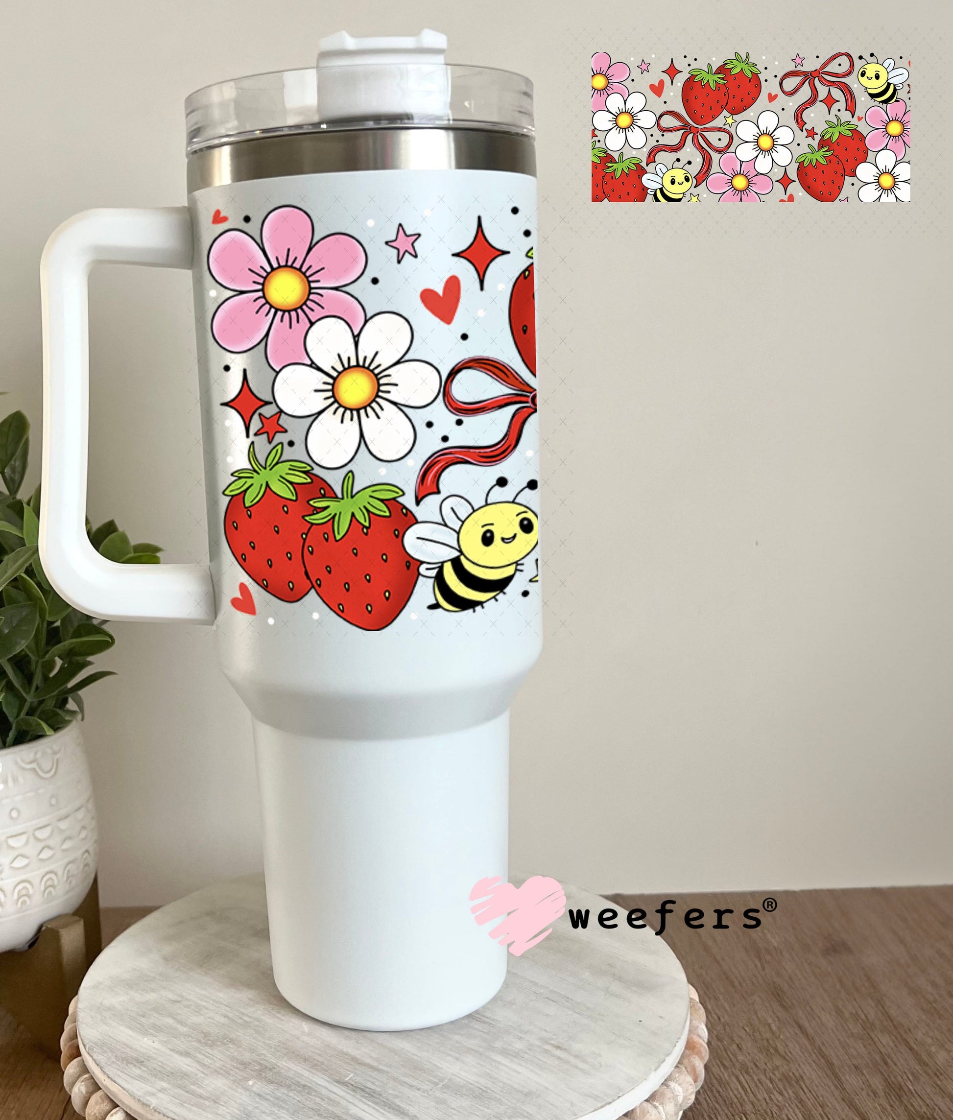 UV DTF Cup Wraps - Sweet Strawberries and Bees 40oz Tumbler Cup Wrap Weefers