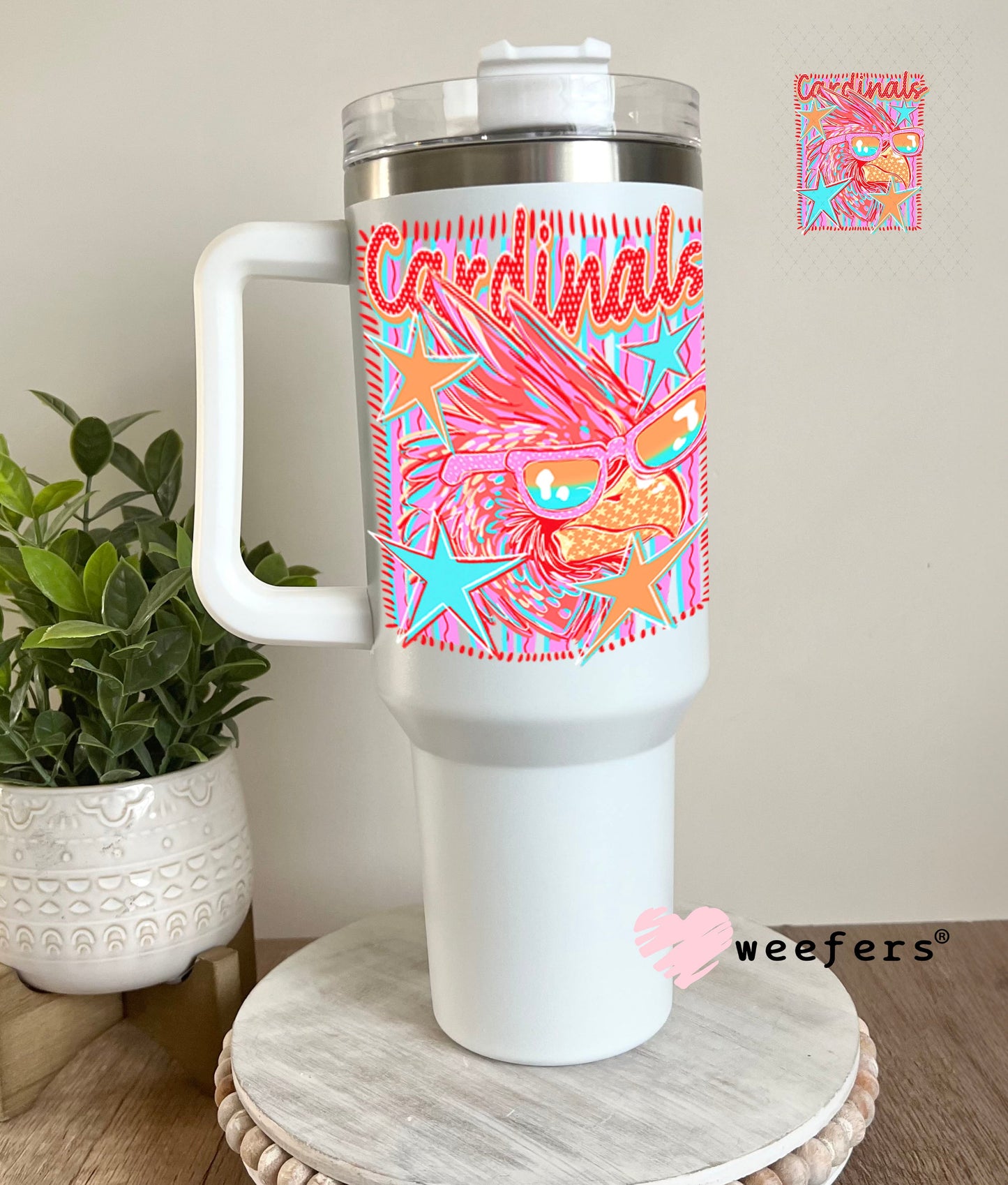 UV DTF Decal - Cardinals Colorful Mascot 40oz Tumbler Cup Wrap Weefers