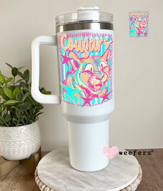UV DTF Decal - Cougars Colorful Mascot 40oz Tumbler Cup Wrap Weefers