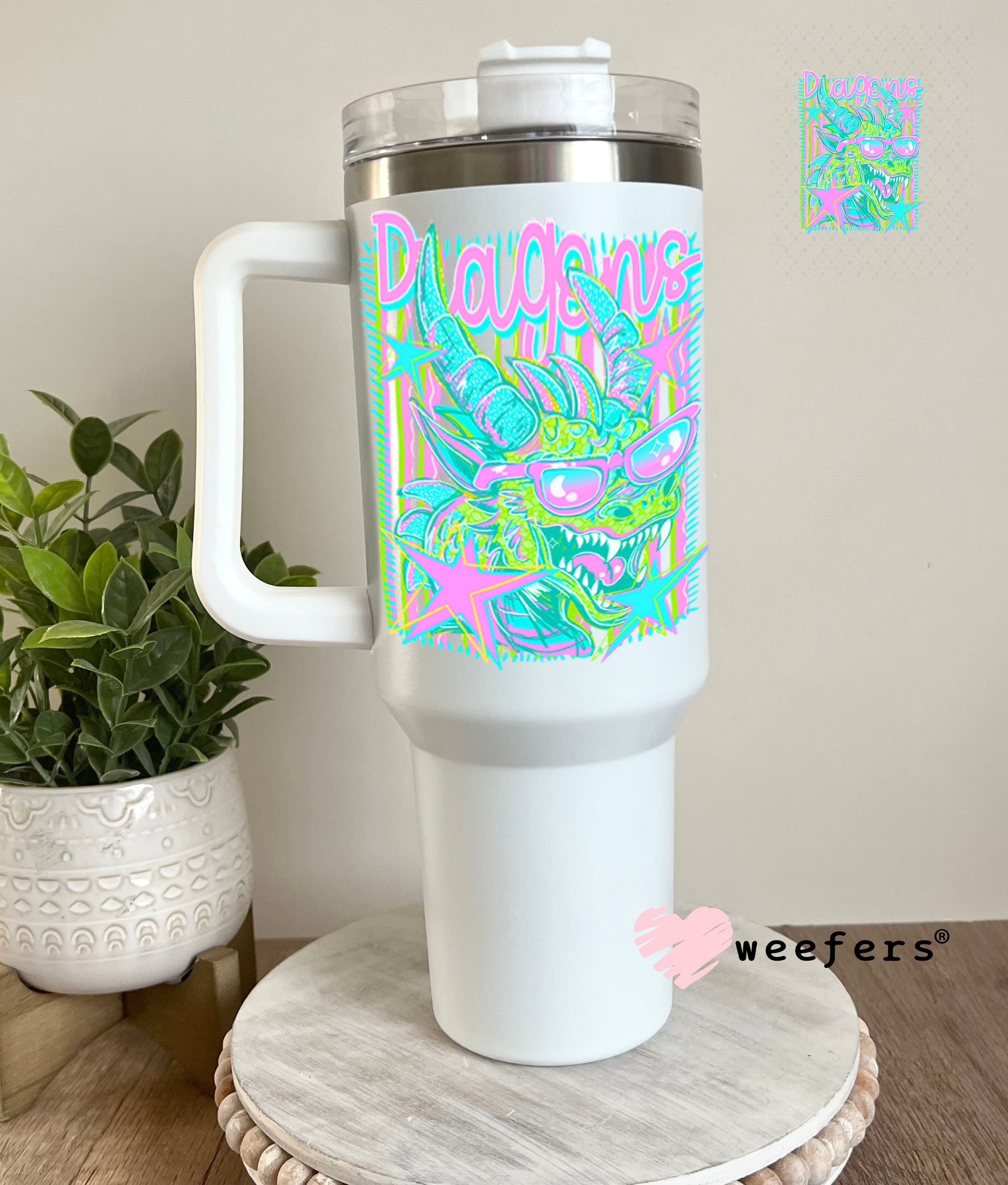 UV DTF Decal - Dragons Colorful Mascot 40oz Tumbler Cup Wrap Weefers