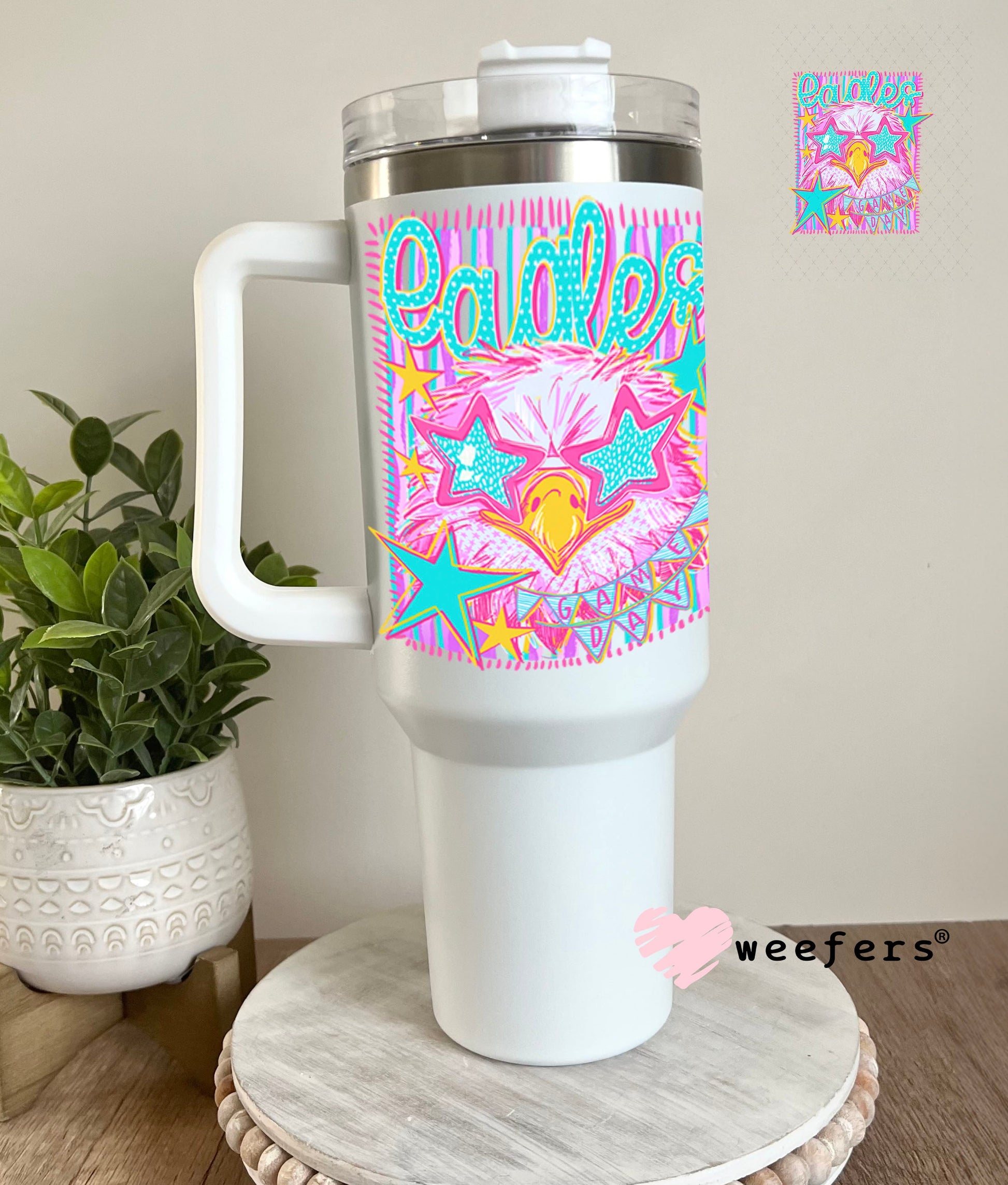 UV DTF Decal - Eagles Game Day Colorful Mascot 40oz Tumbler Cup Wrap Weefers