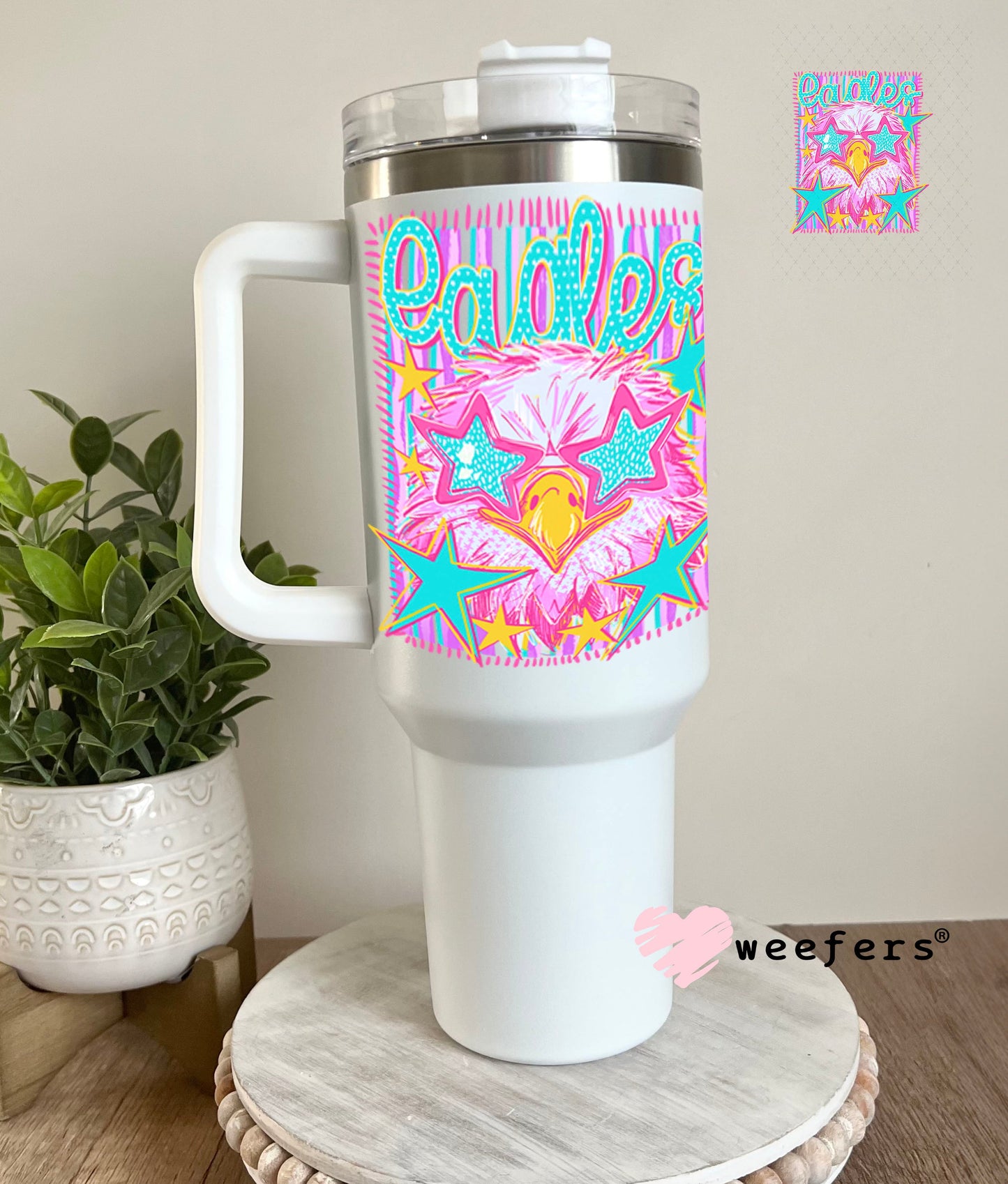 UV DTF Decal - Eagles Colorful Mascot 40oz Tumbler Cup Wrap Weefers