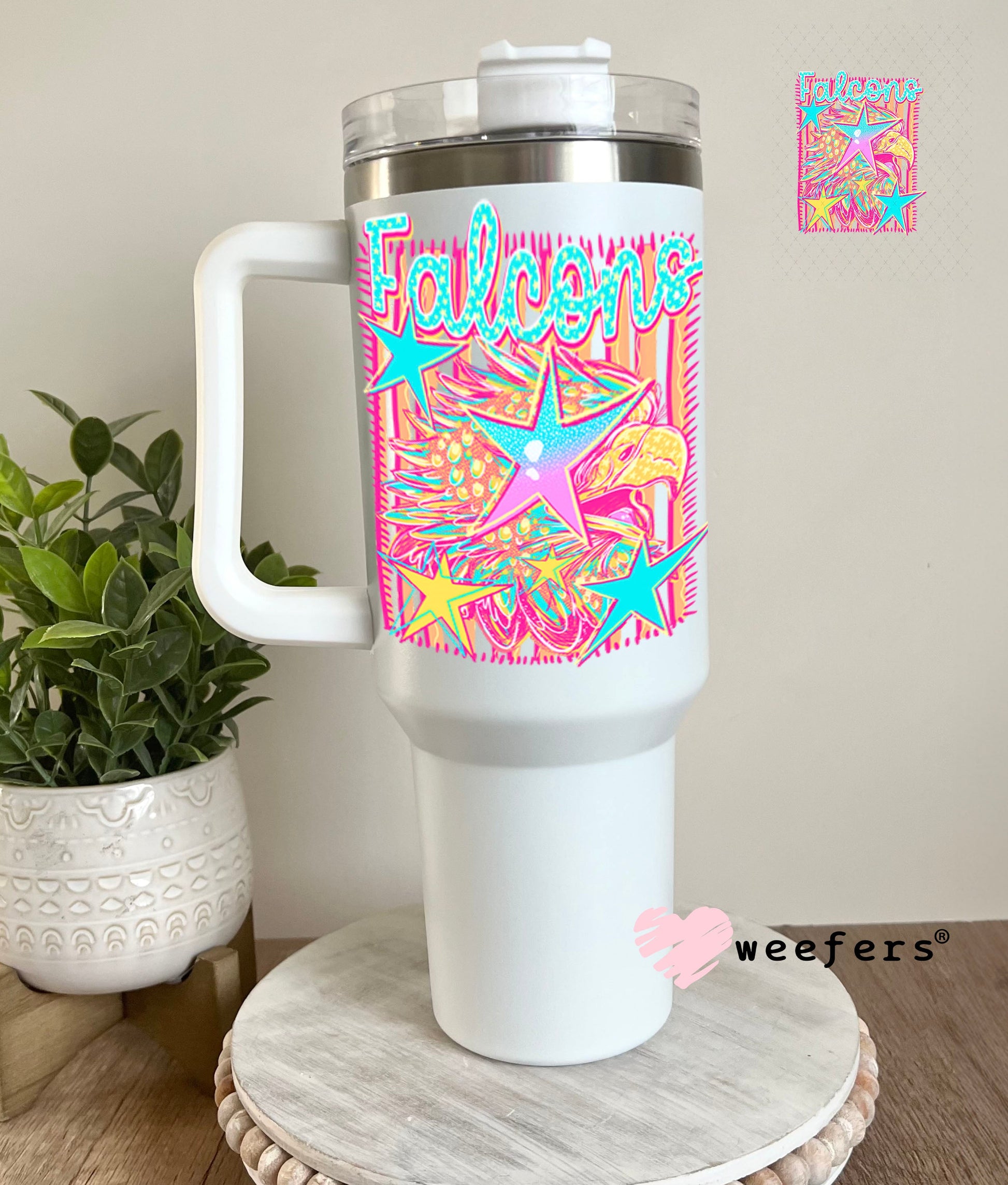 UV DTF Decal - Falcons Colorful Mascot 40oz Tumbler Cup Wrap Weefers