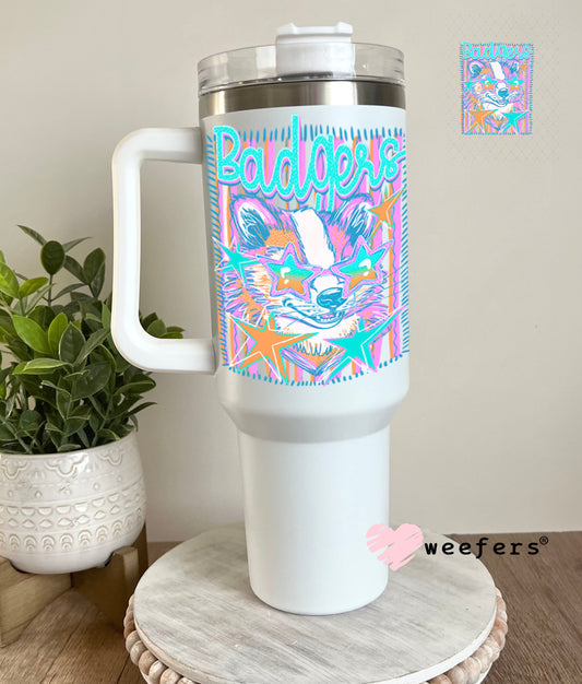 UV DTF Decal - Badgers Colorful Mascot 40oz Tumbler Cup Wrap Weefers