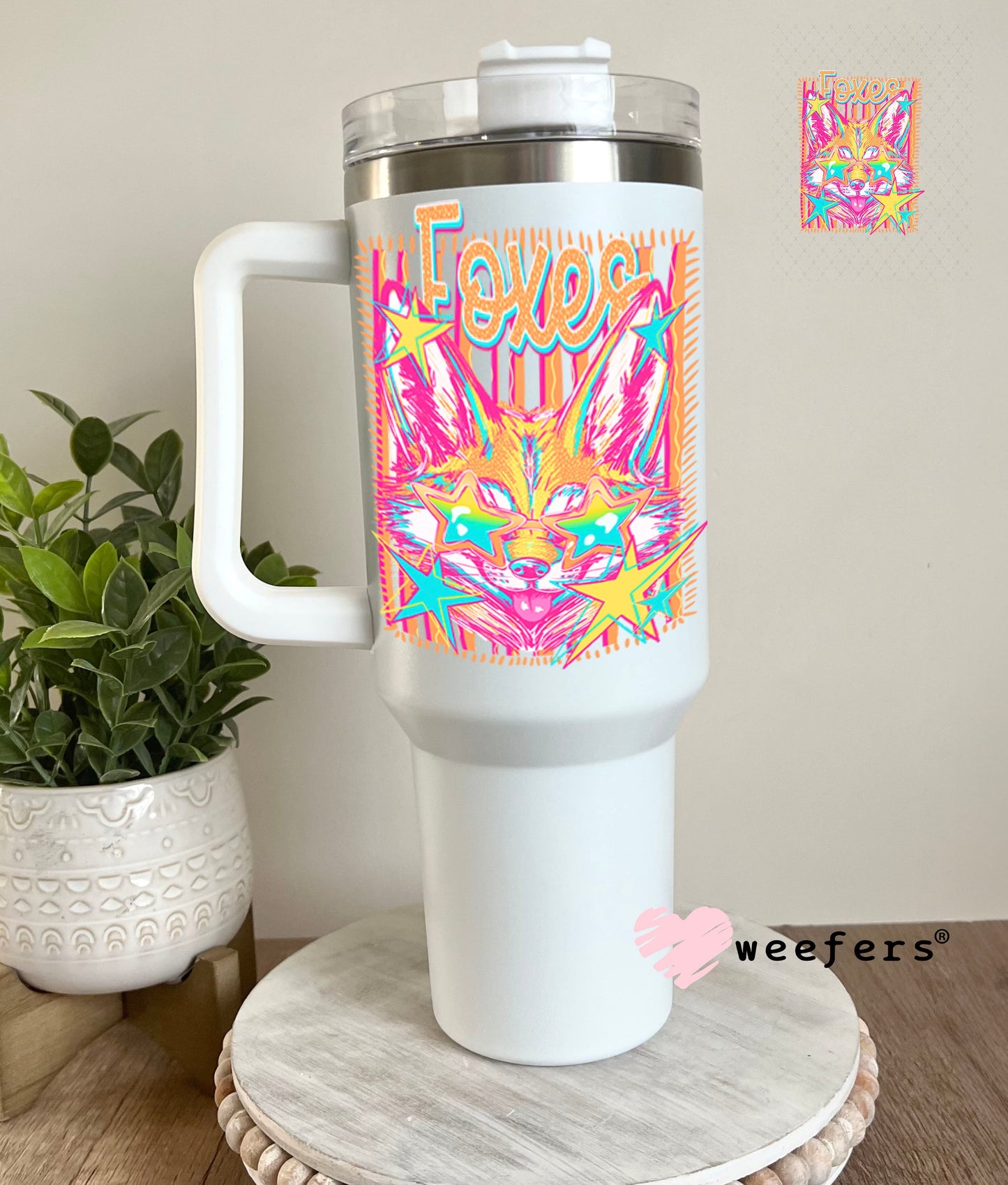 UV DTF Decal - Foxes Colorful Mascot 40oz Tumbler Cup Wrap Weefers