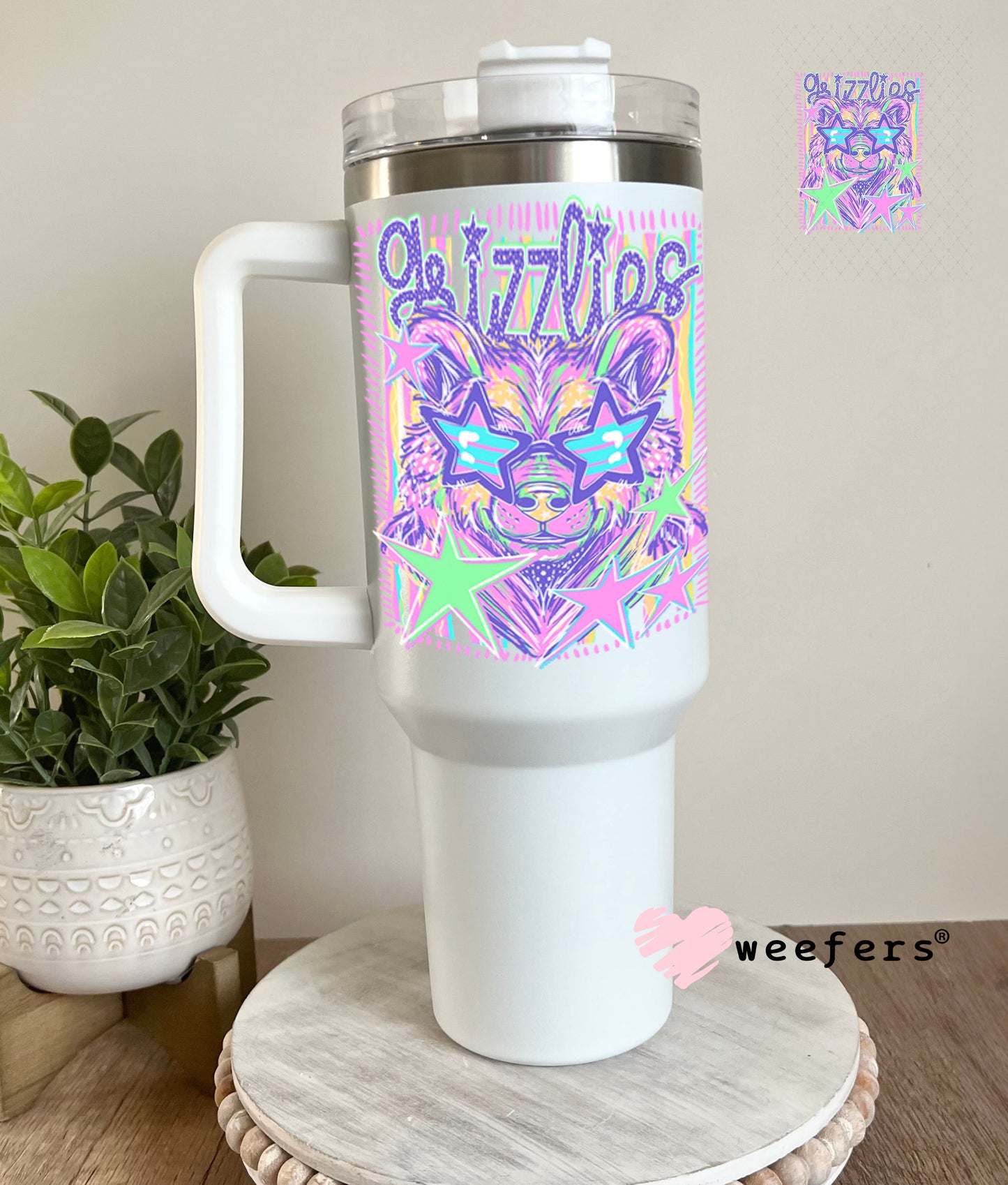 UV DTF Decal - Grizzlies Colorful Mascot 40oz Tumbler Cup Wrap Weefers