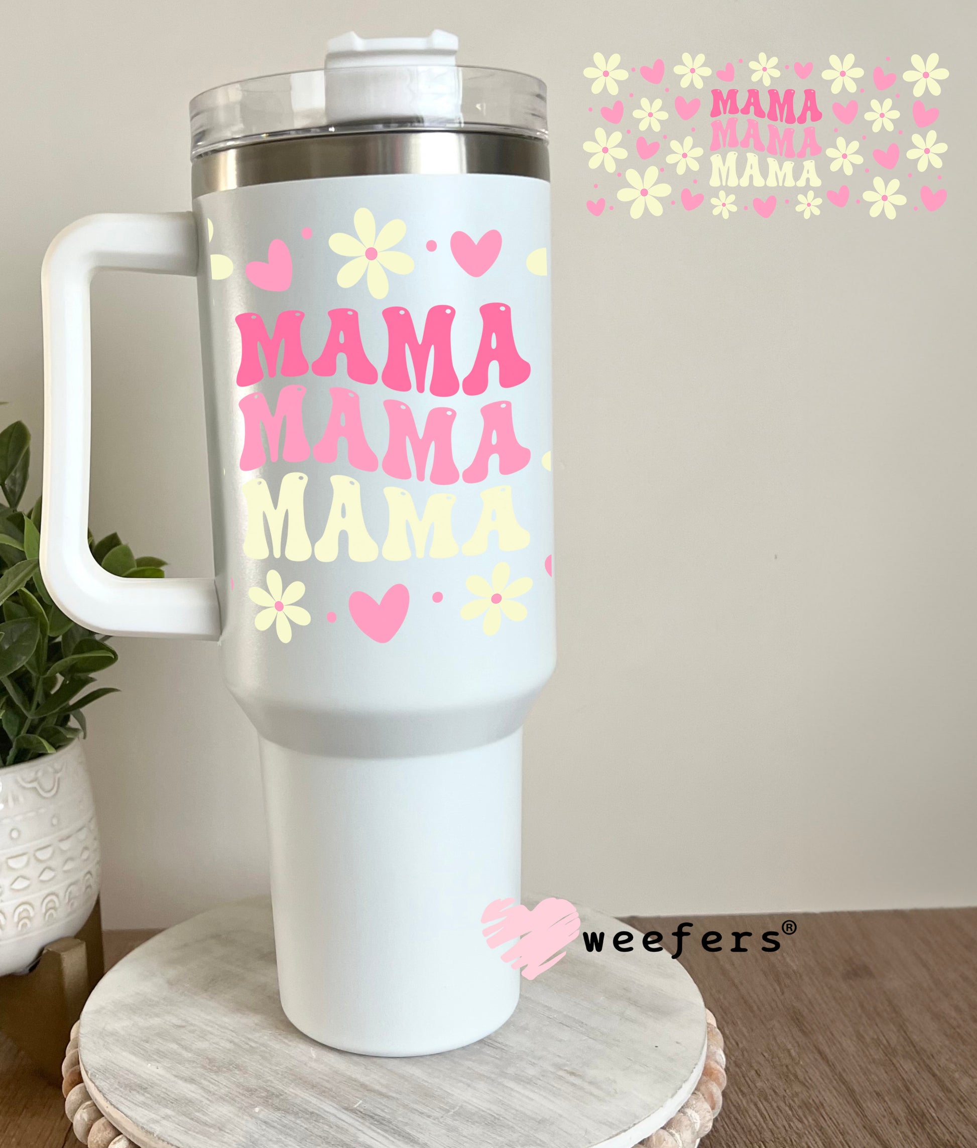 Mama Stacked Pink and Yellow Flowers UV DTF Cup Wrap - Weefers