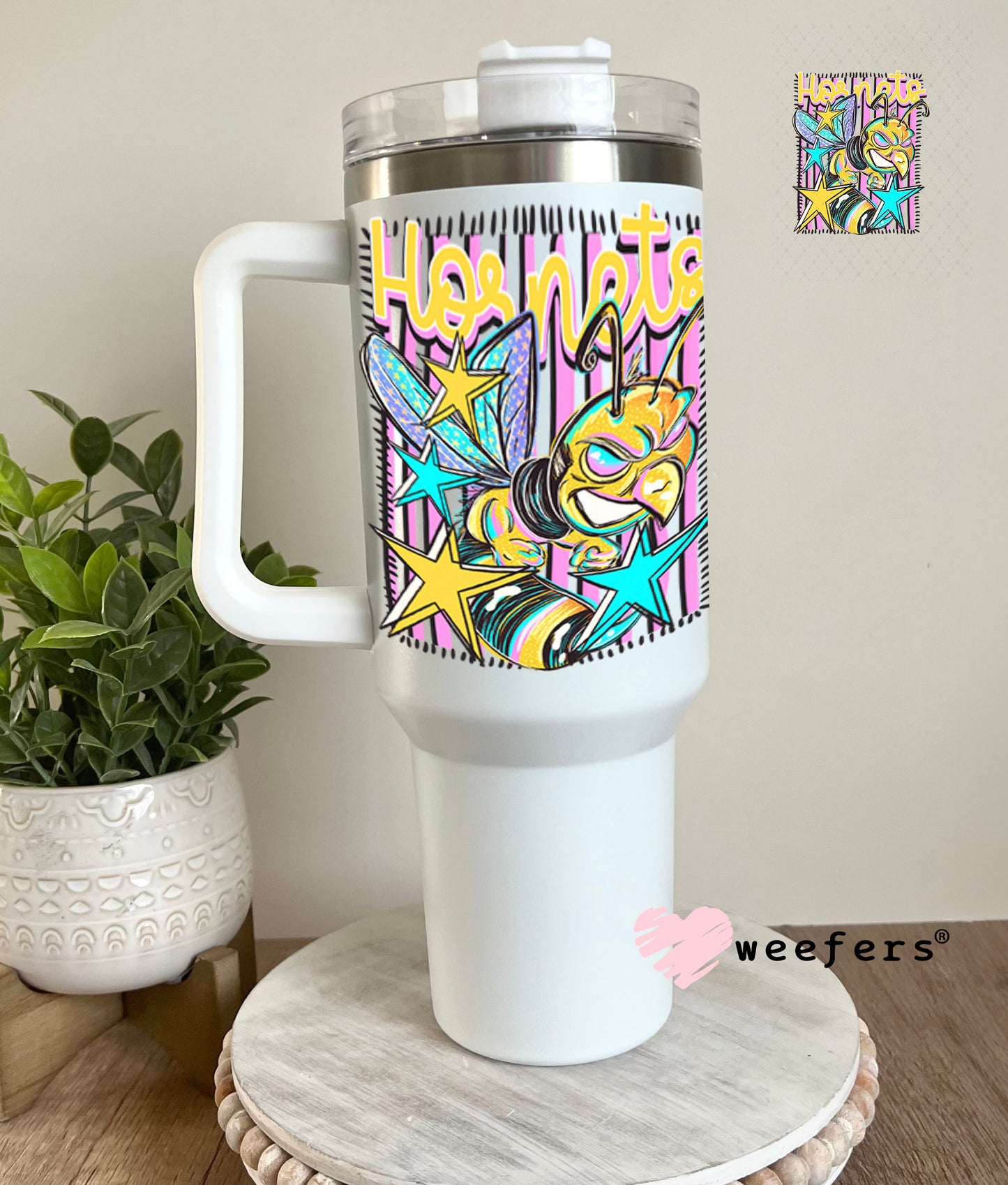 UV DTF Decal - Hornets Purple Teal Mascot 40oz Tumbler Cup Wrap Weefers