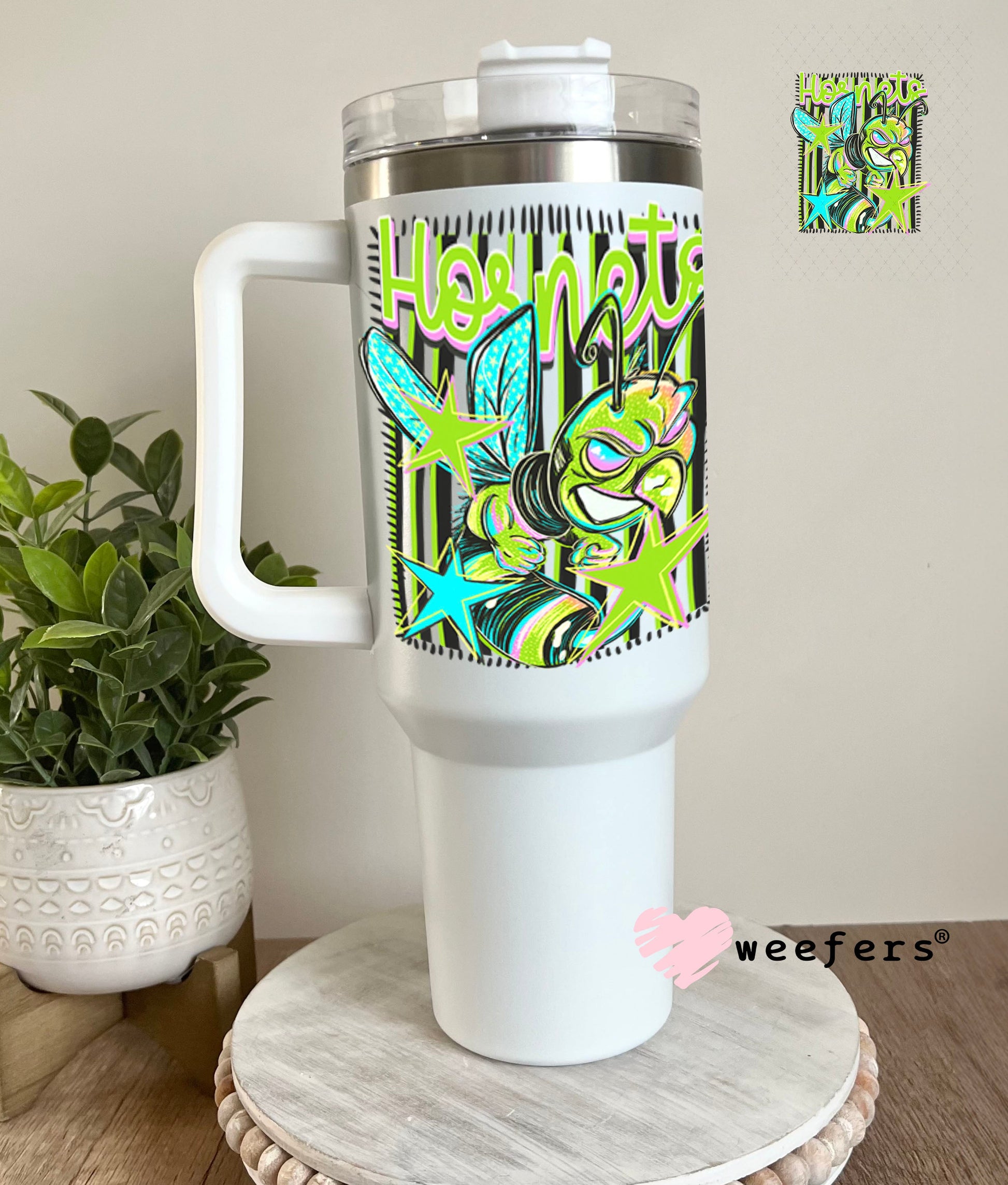 UV DTF Decal - Hornets Green Teal 40oz Tumbler Cup Wrap Weefers