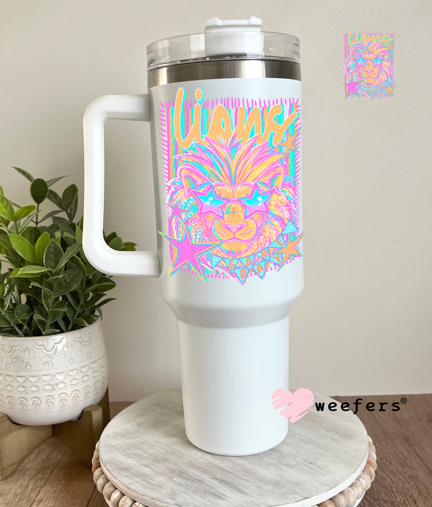 UV DTF Decal - Lions Game Day Colorful Mascot 40oz Tumbler Cup Wrap Weefers