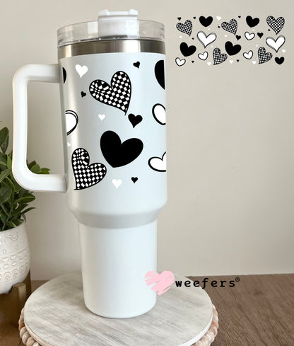 Black and White Checkered Hearts UV DTF Cup Wrap - Weefers