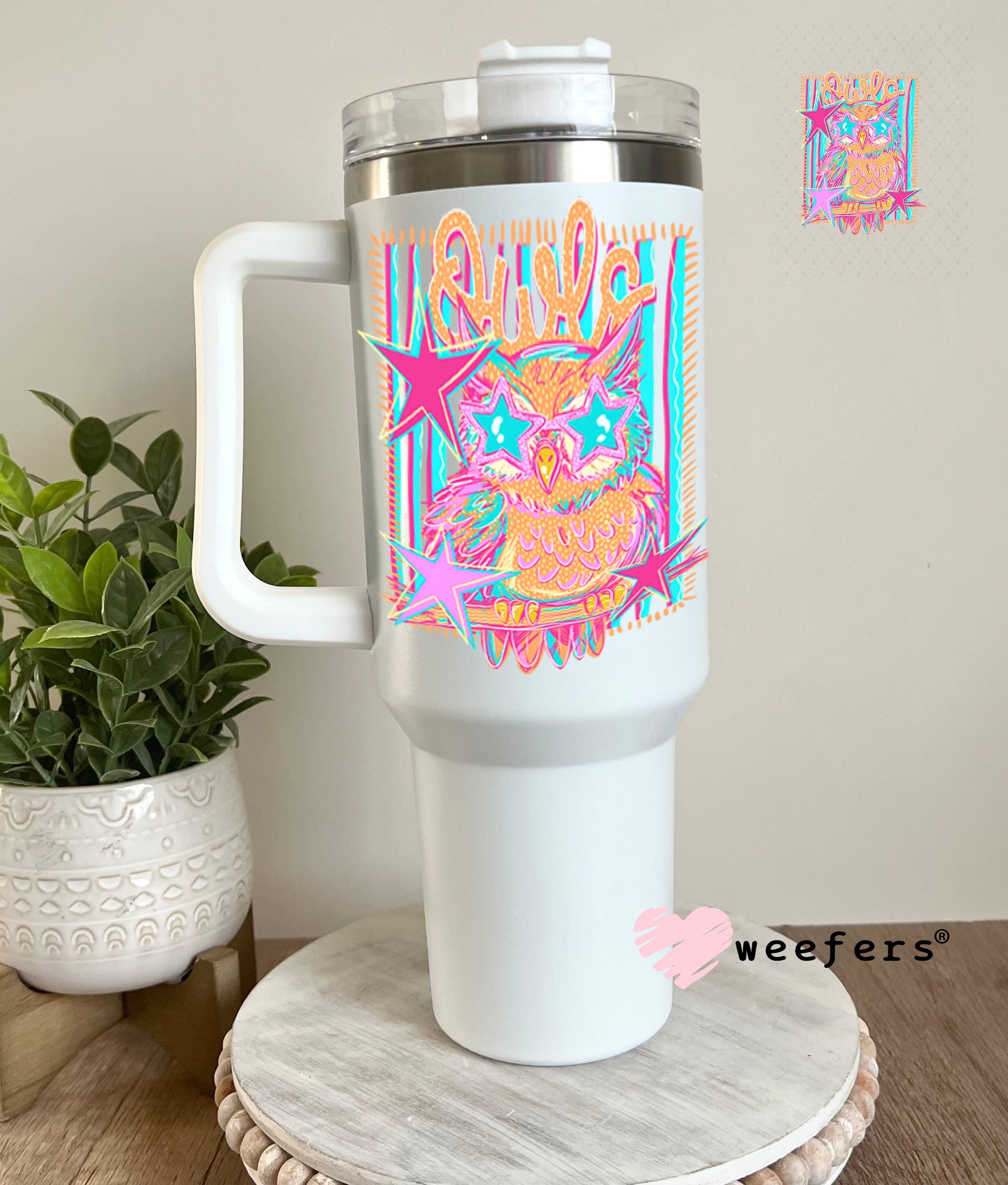 UV DTF Decal - Owls Colorful Mascot 40oz Tumbler Cup Wrap Weefers