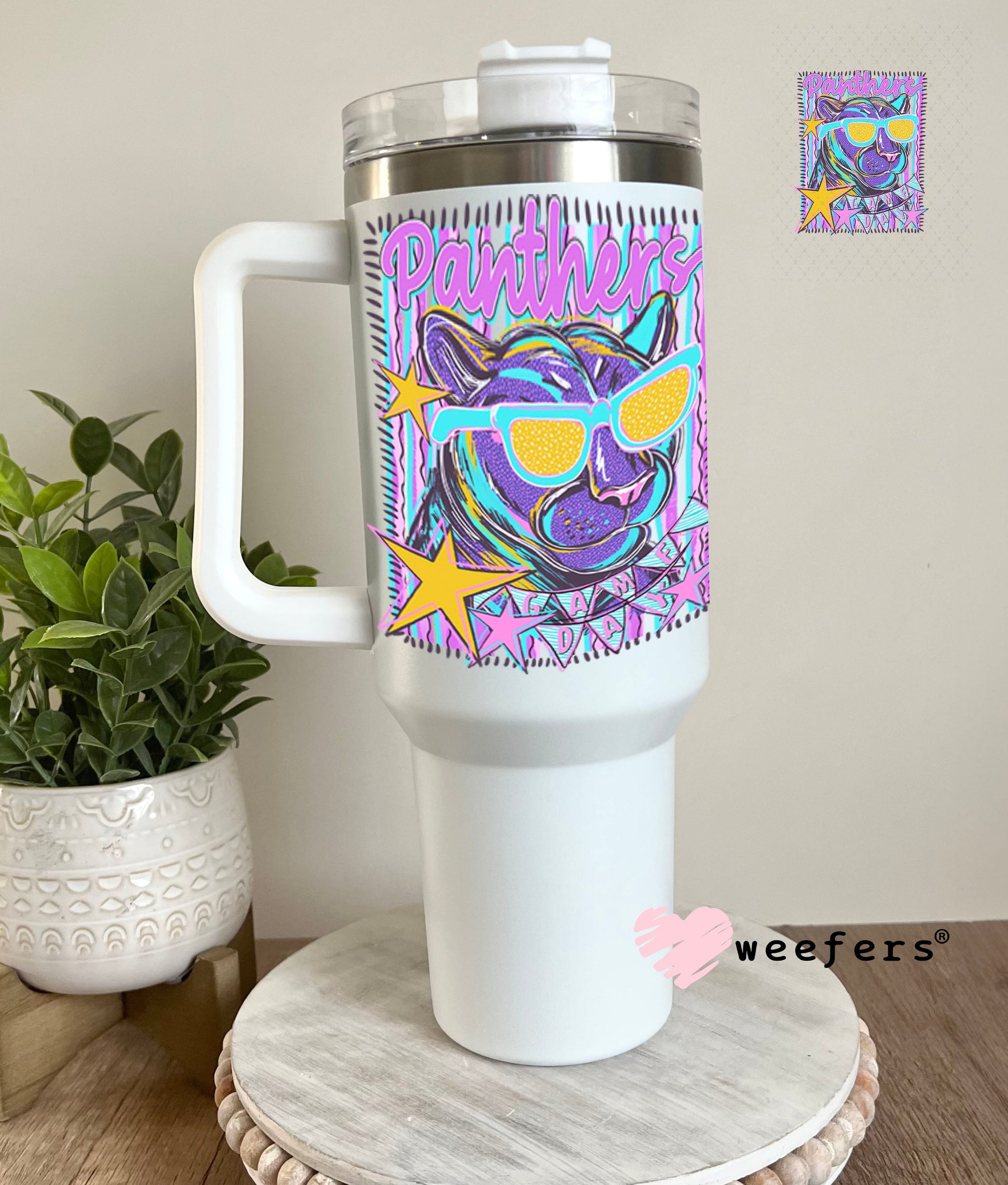 UV DTF Decal - Panthers Game Day Colorful Mascot 40oz Tumbler Cup Wrap Weefers
