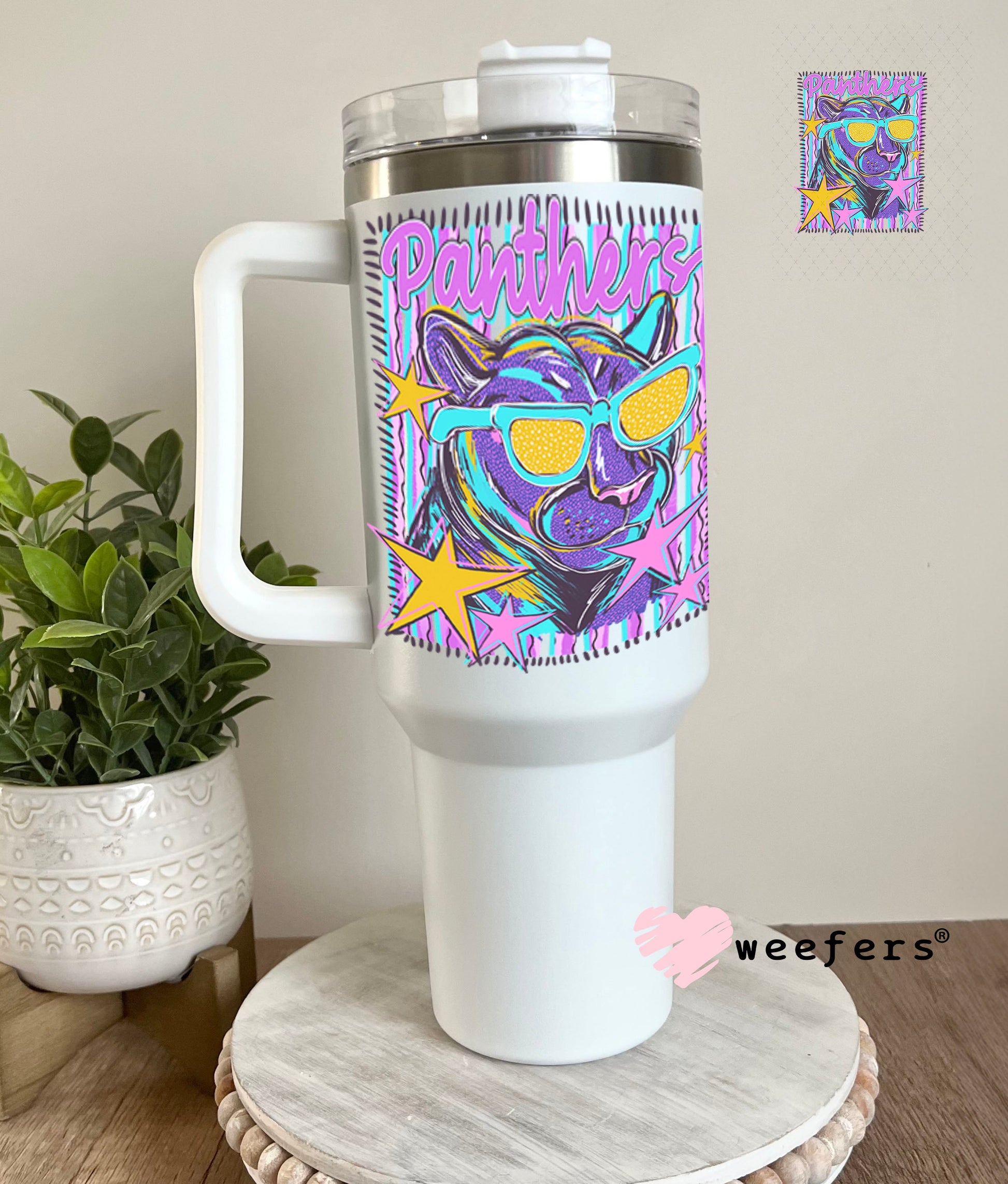 UV DTF Decal - Panthers Colorful Mascot 40oz Tumbler Cup Wrap Weefers