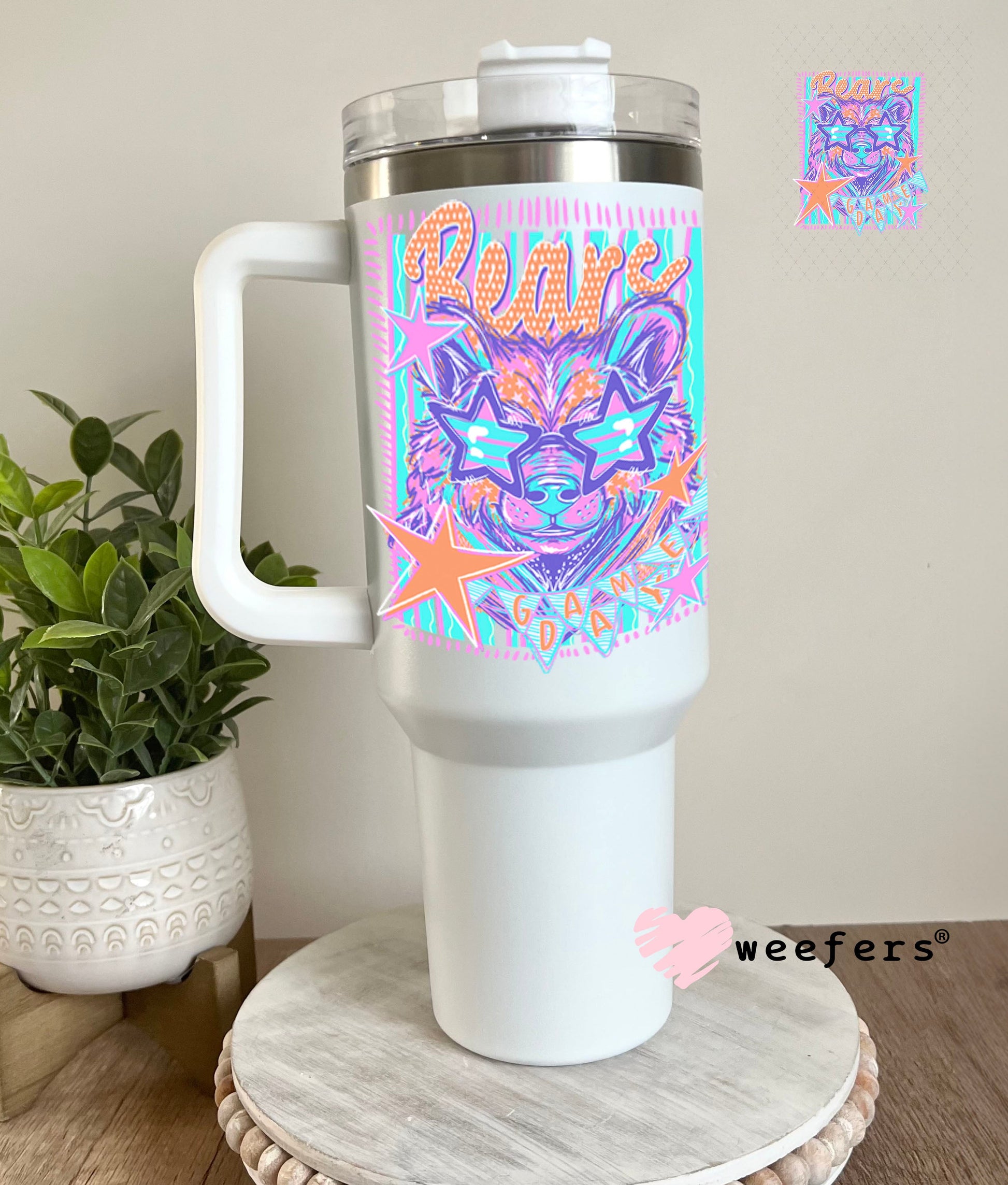 UV DTF Decal - Bears Game Day Colorful Mascot 40oz Tumbler Cup Wrap Weefers