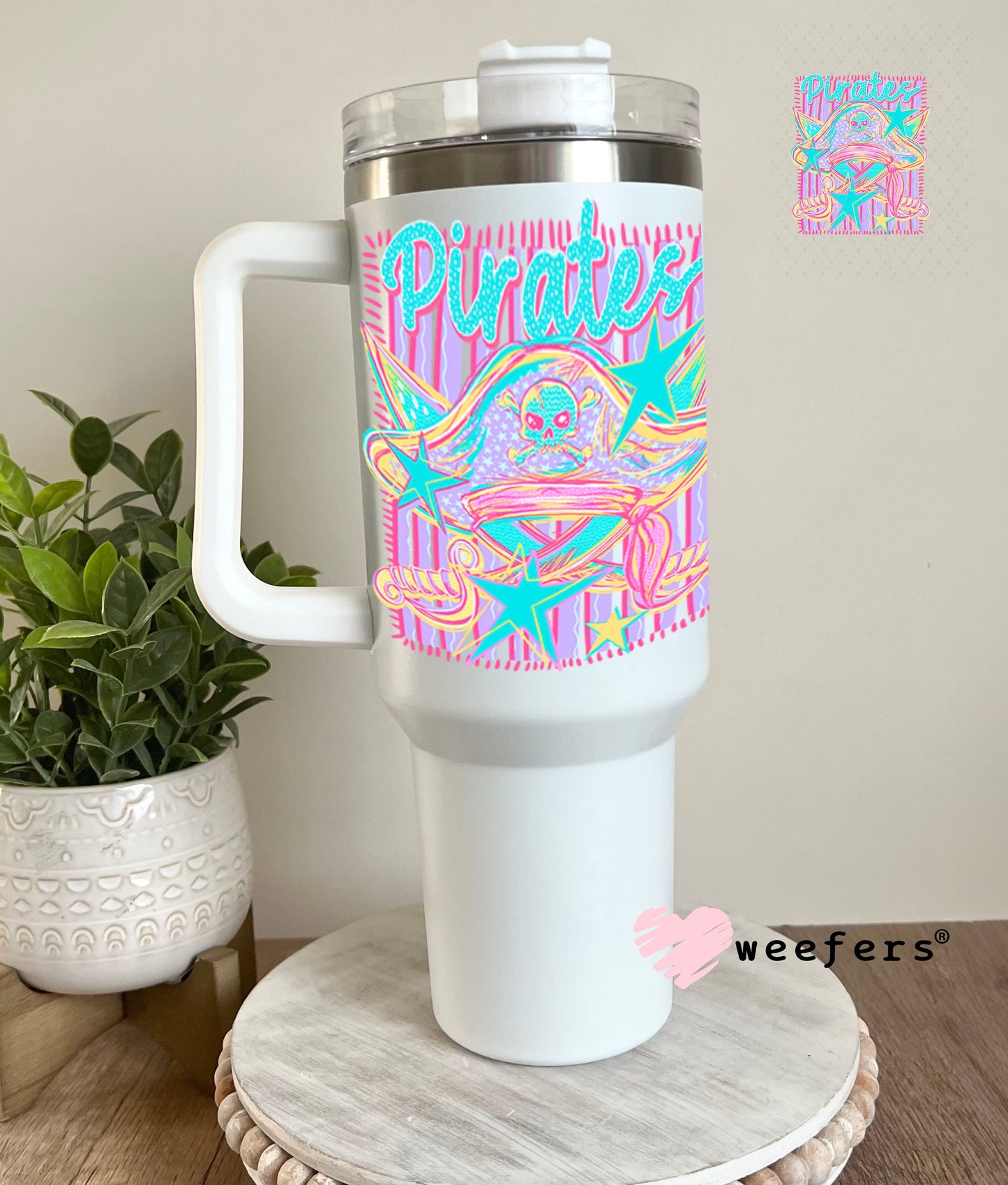 UV DTF Decal - Pirates Colorful Mascot 40oz Tumbler Cup Wrap Weefers