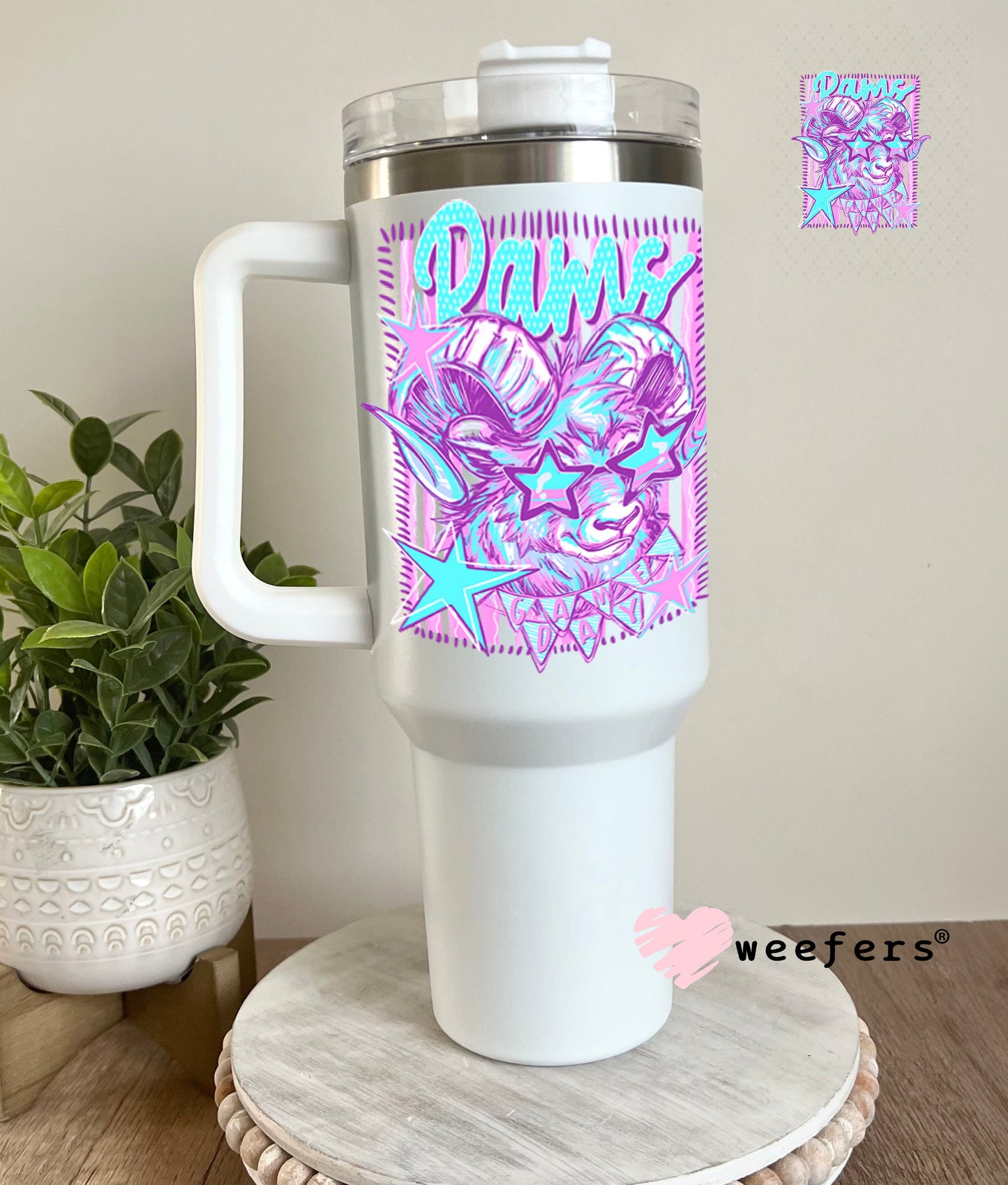 UV DTF Decal - Rams Game Day Colorful Mascot 40oz Tumbler Cup Wrap Weefers