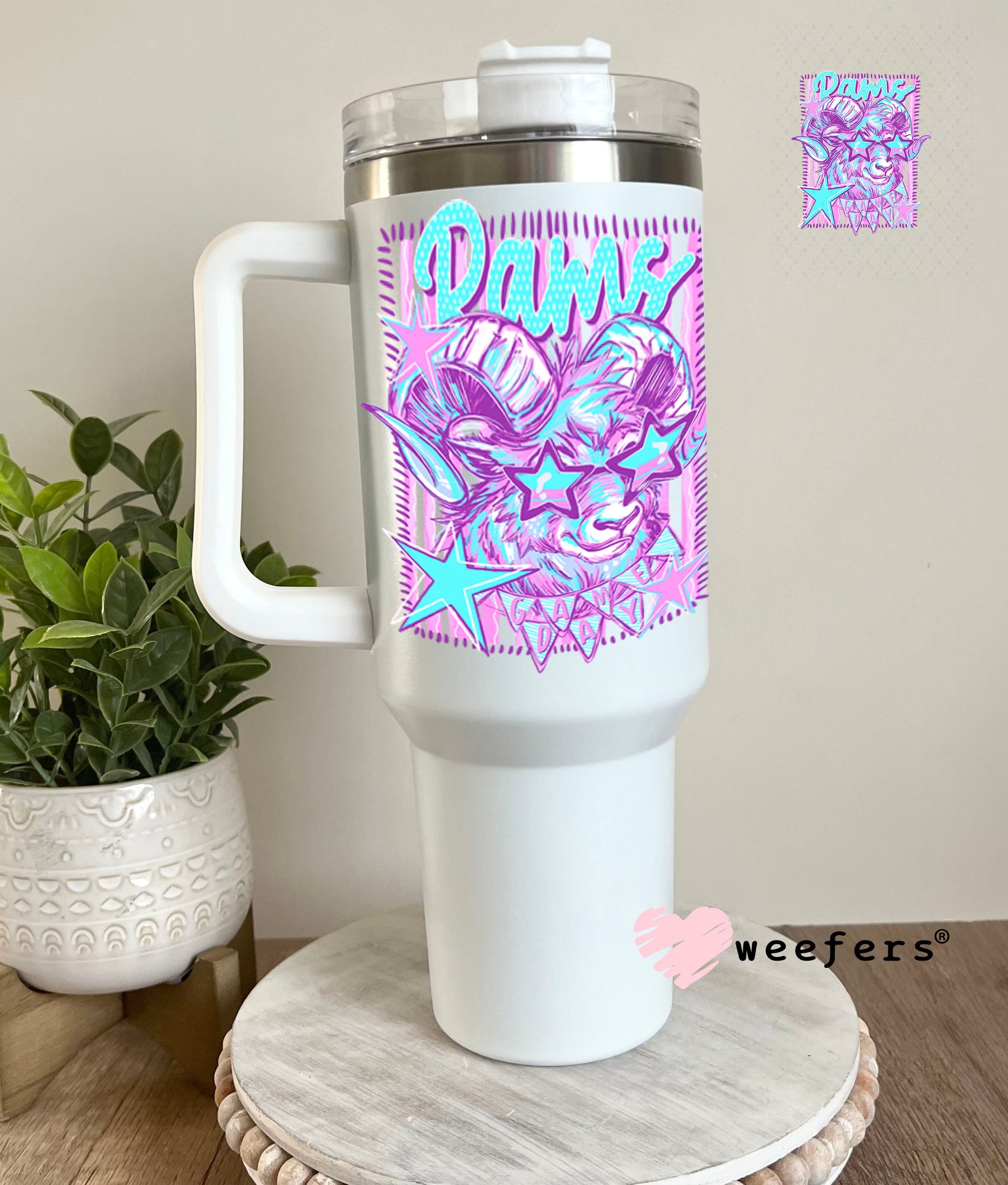 UV DTF Decal - Rams Game Day Colorful Mascot 40oz Tumbler Cup Wrap Weefers