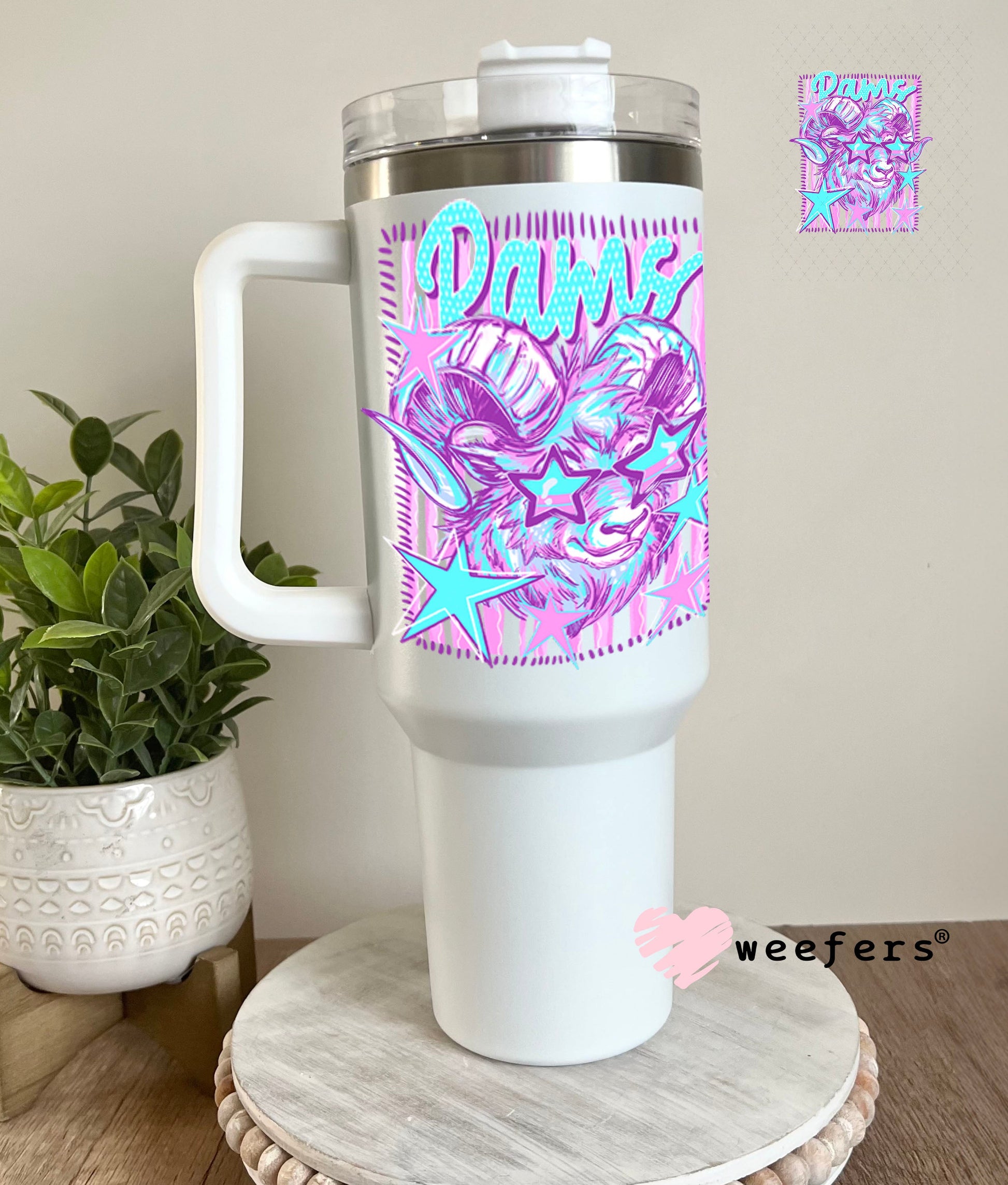 UV DTF Decal - Rams Colorful Mascot 40oz Tumbler Cup Wrap Weefers