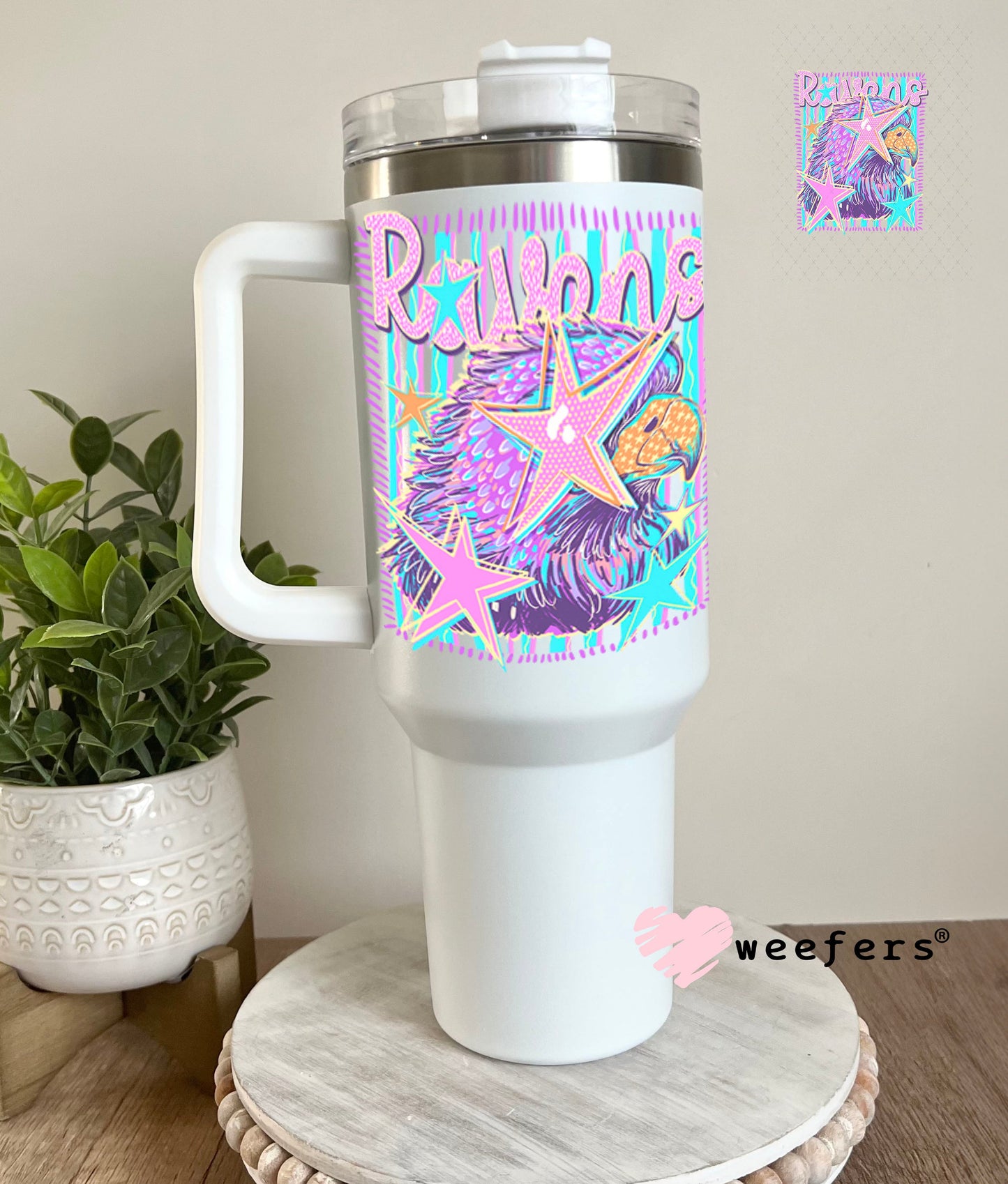 UV DTF Decal - Ravens Colorful Mascot 40oz Tumbler Cup Wrap Weefers