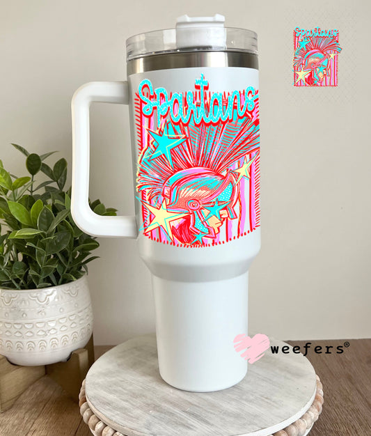 UV DTF Decal - Spartans Colorful Mascot 40oz Tumbler Cup Wrap Weefers