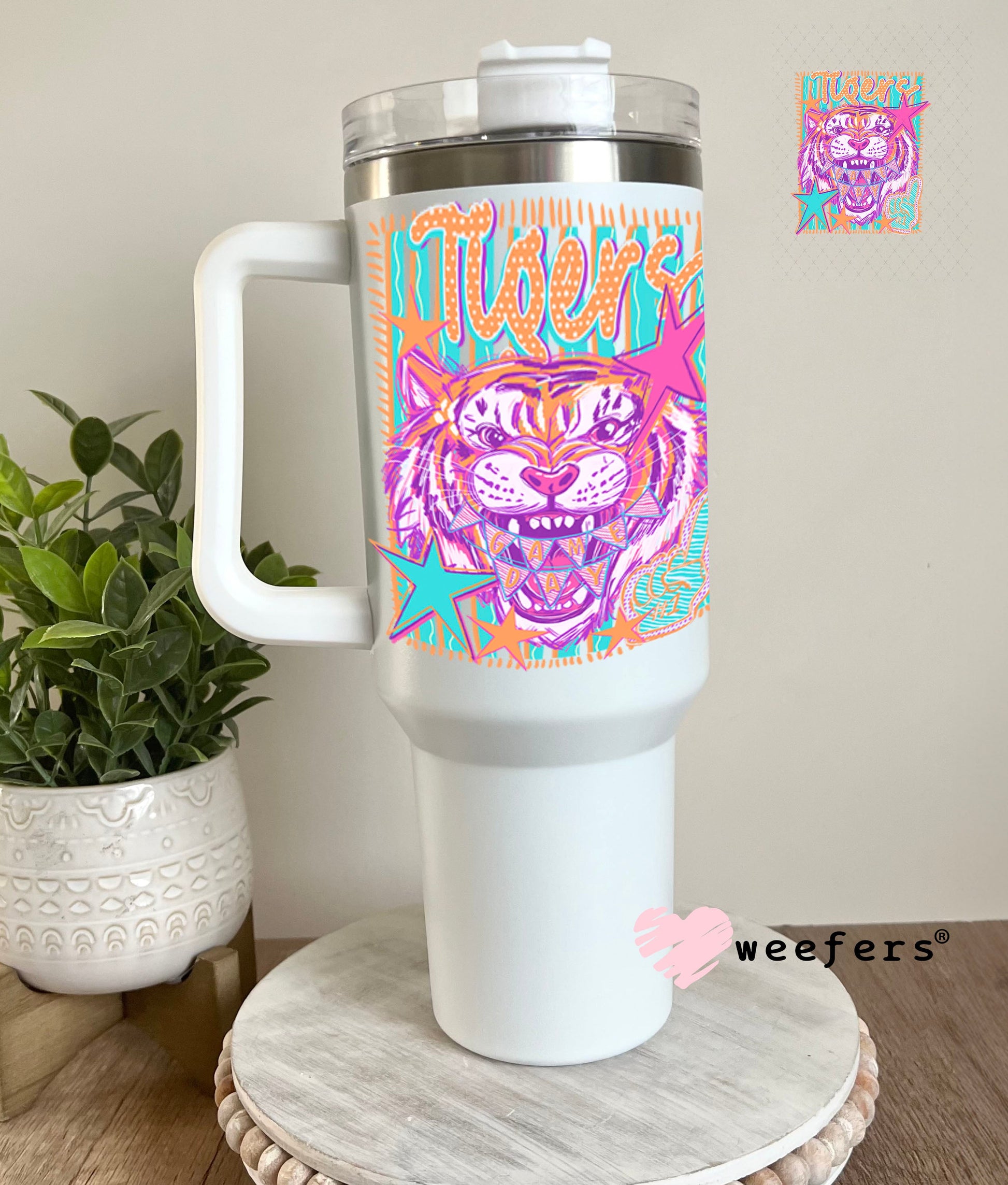 UV DTF Decal - Tigers Game Day Colorful Mascot 40oz Tumbler Cup Wrap Weefers