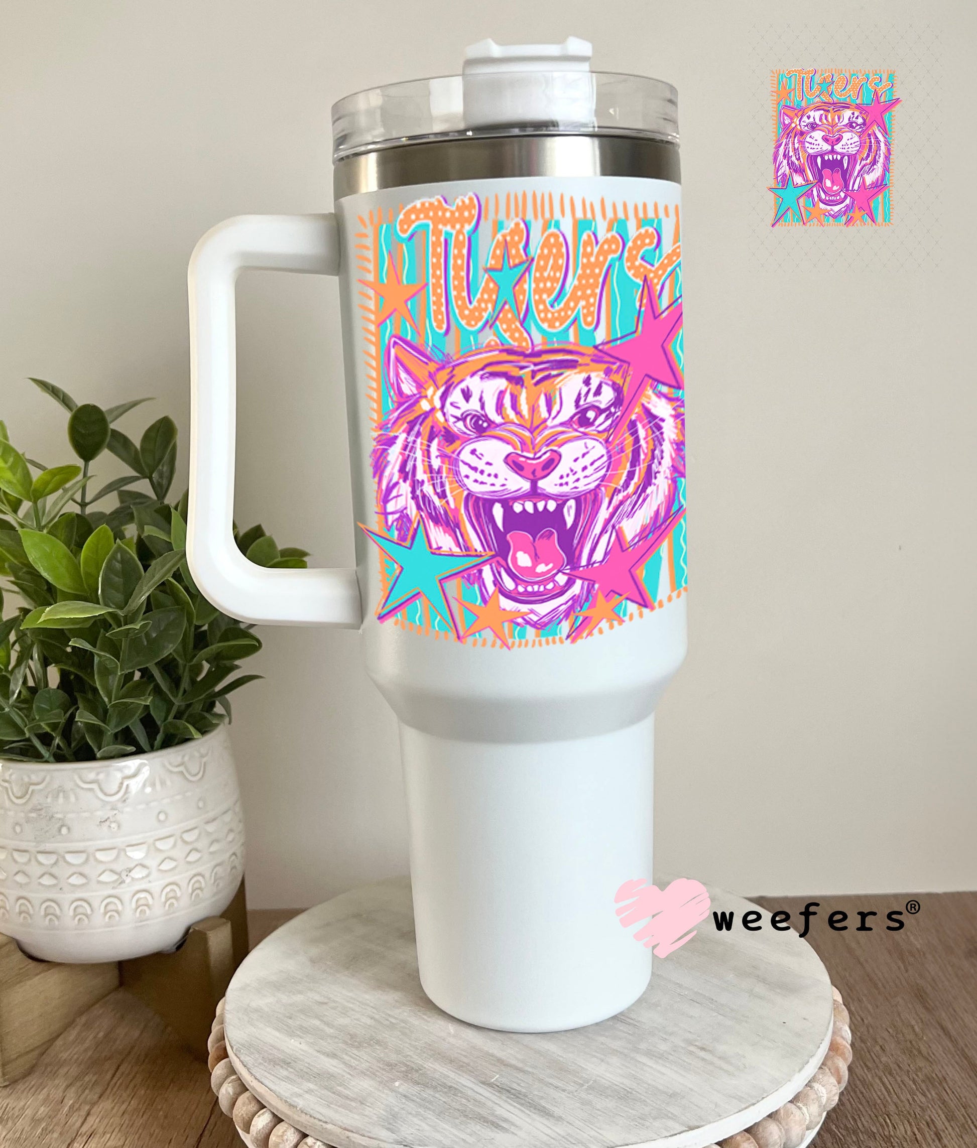 UV DTF Decal - Tigers Colorful Mascot 40oz Tumbler Cup Wrap Weefers