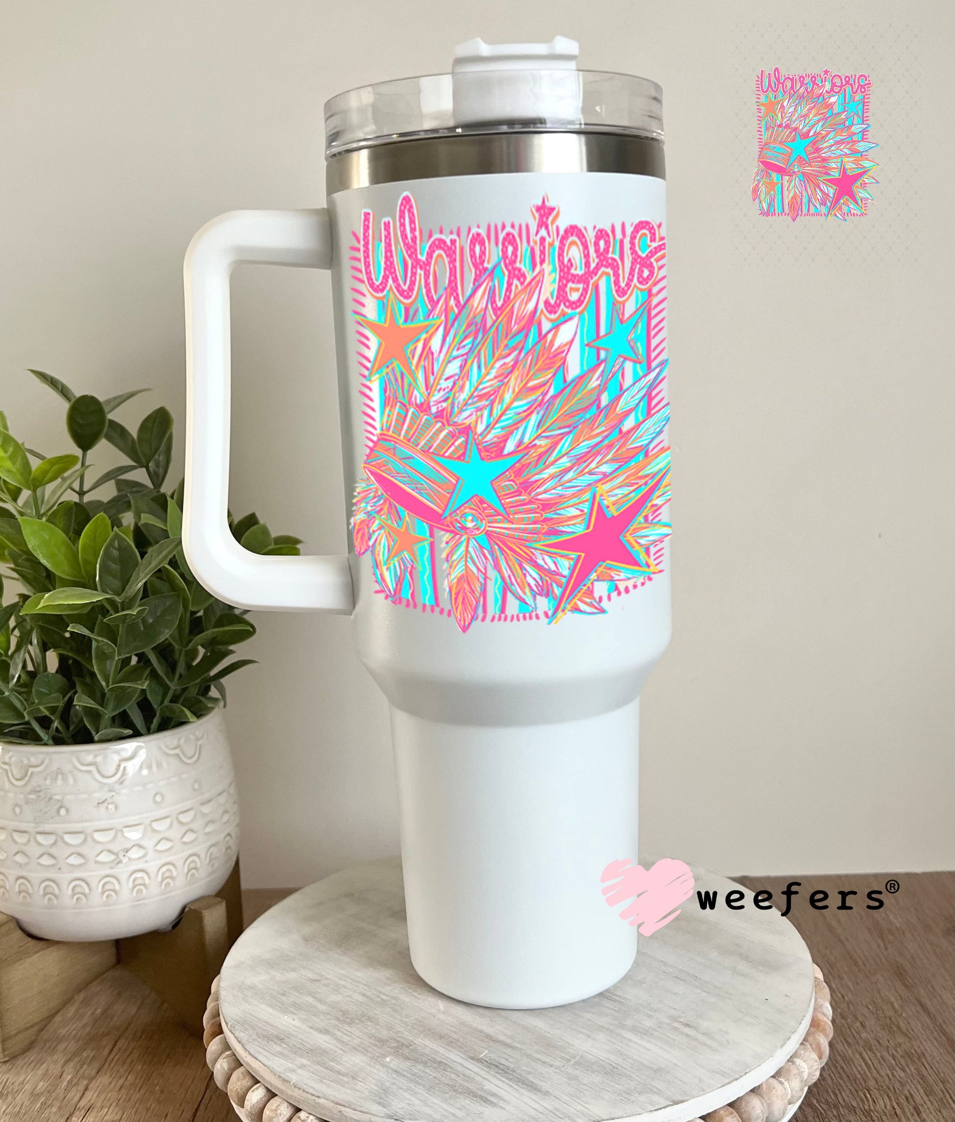 UV DTF Decal - Warriors Colorful Mascot 40oz Tumbler Cup Wrap Weefers