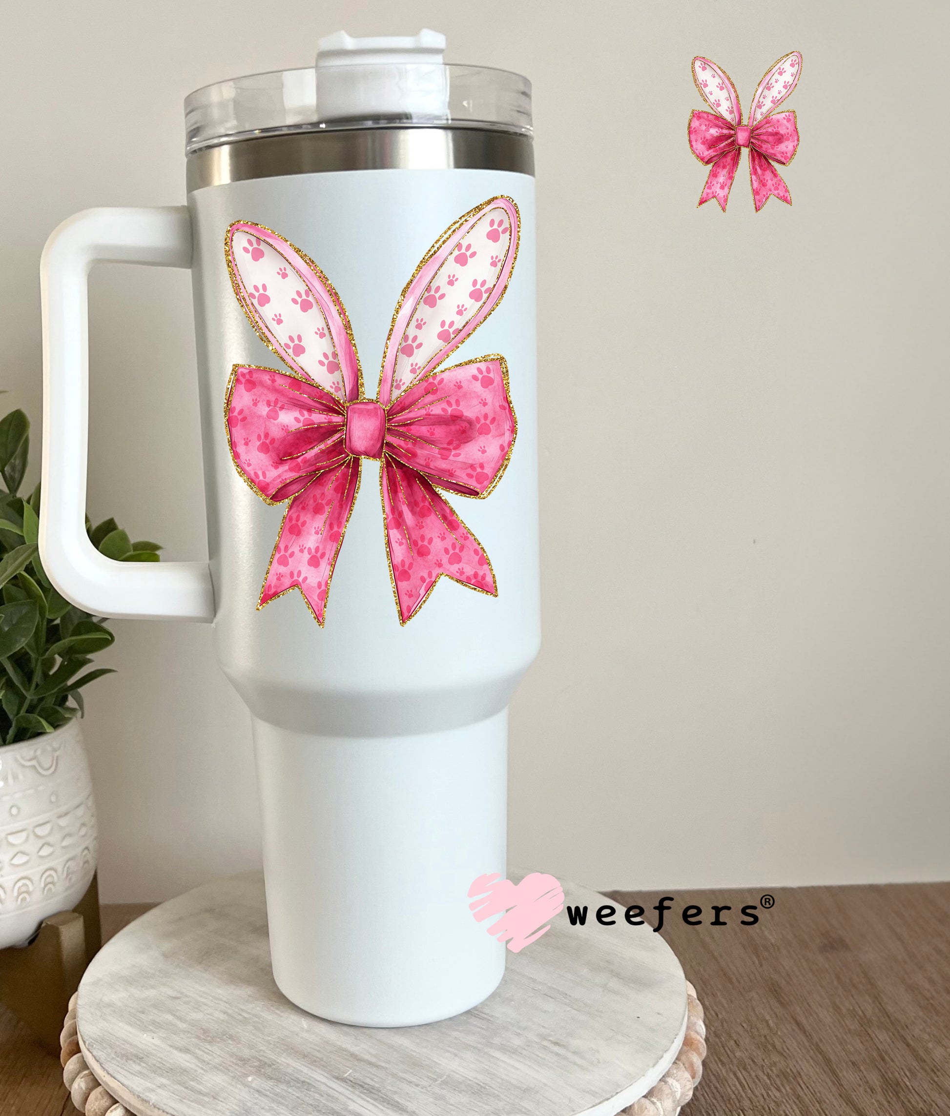 Easter Bunny Ears Coquette Pink Bows UV DTF 40oz Tumbler Decal