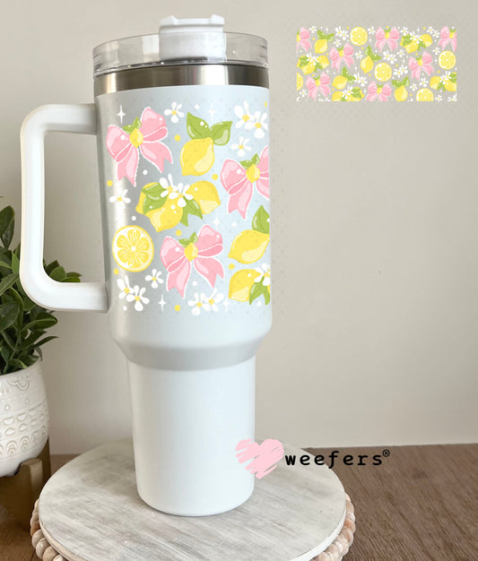UV DTF Cup Wraps - Lemons and Pink Bows 40oz Tumbler Cup Wrap Weefers