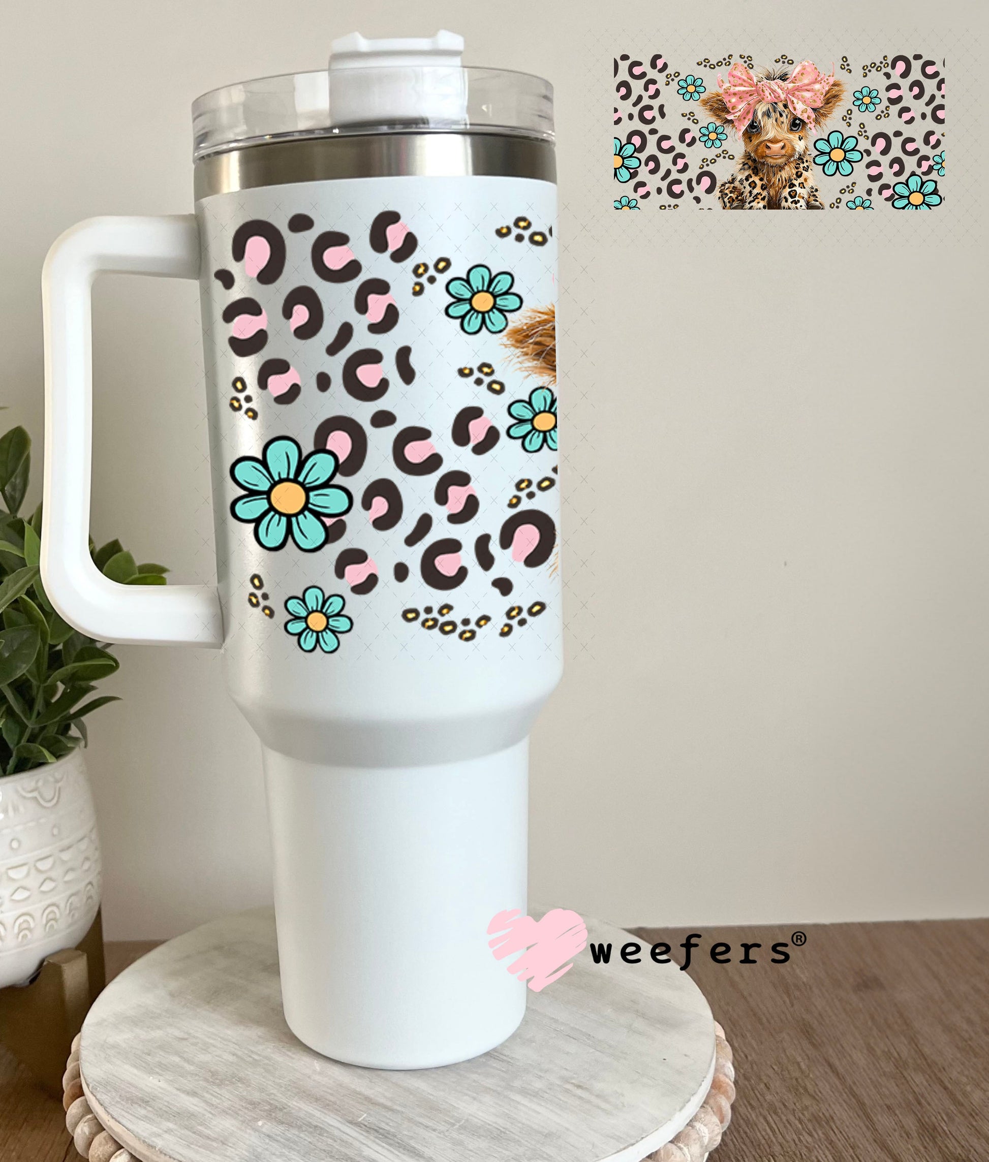UV DTF Cup Wraps - Leopard Highland Cow - Weefers® Exclusive 40oz Tumbler Wrap Weefers