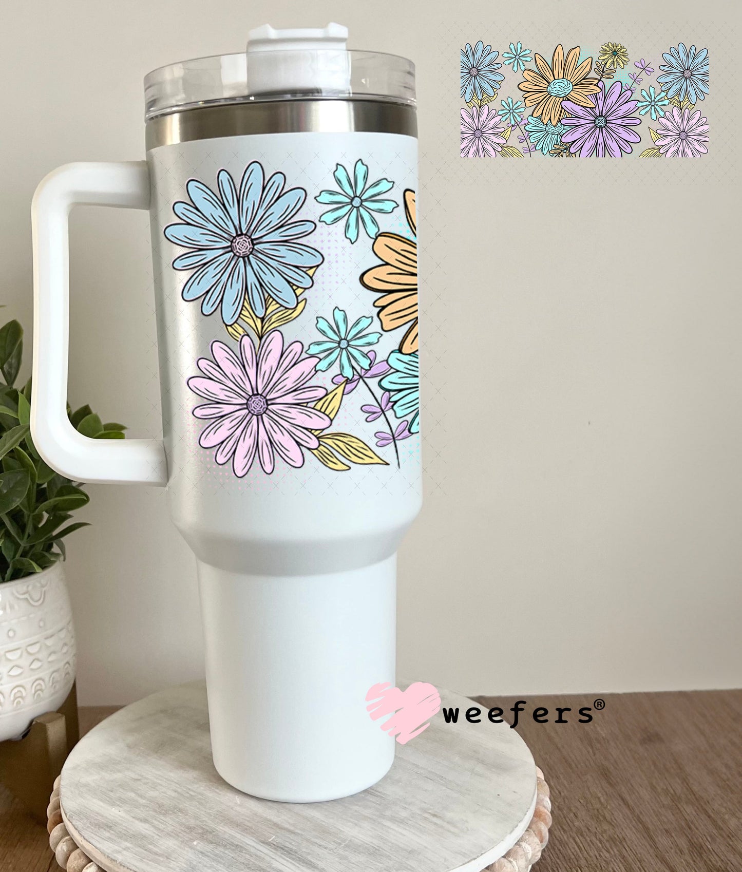 UV DTF Cup Wraps - Purple Blue Daisies 40oz Tumbler Weefers