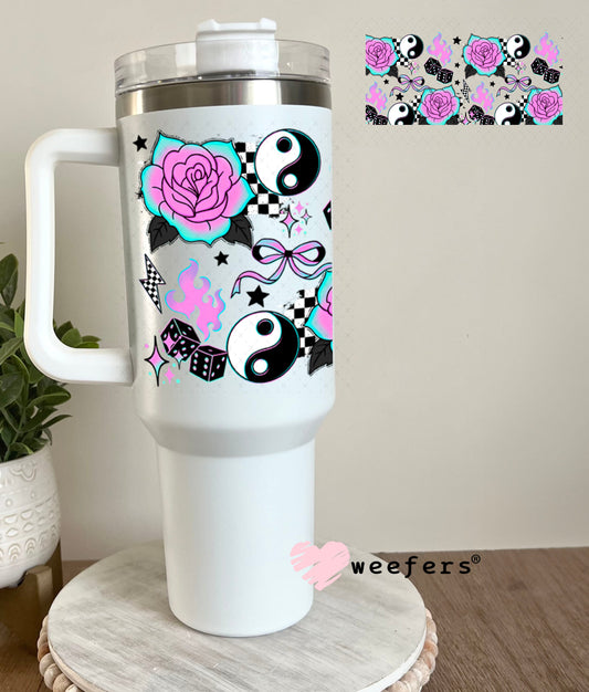 UV DTF Cup Wraps - Ying Yang Purple Teal Roses 40oz Tumbler Weefers