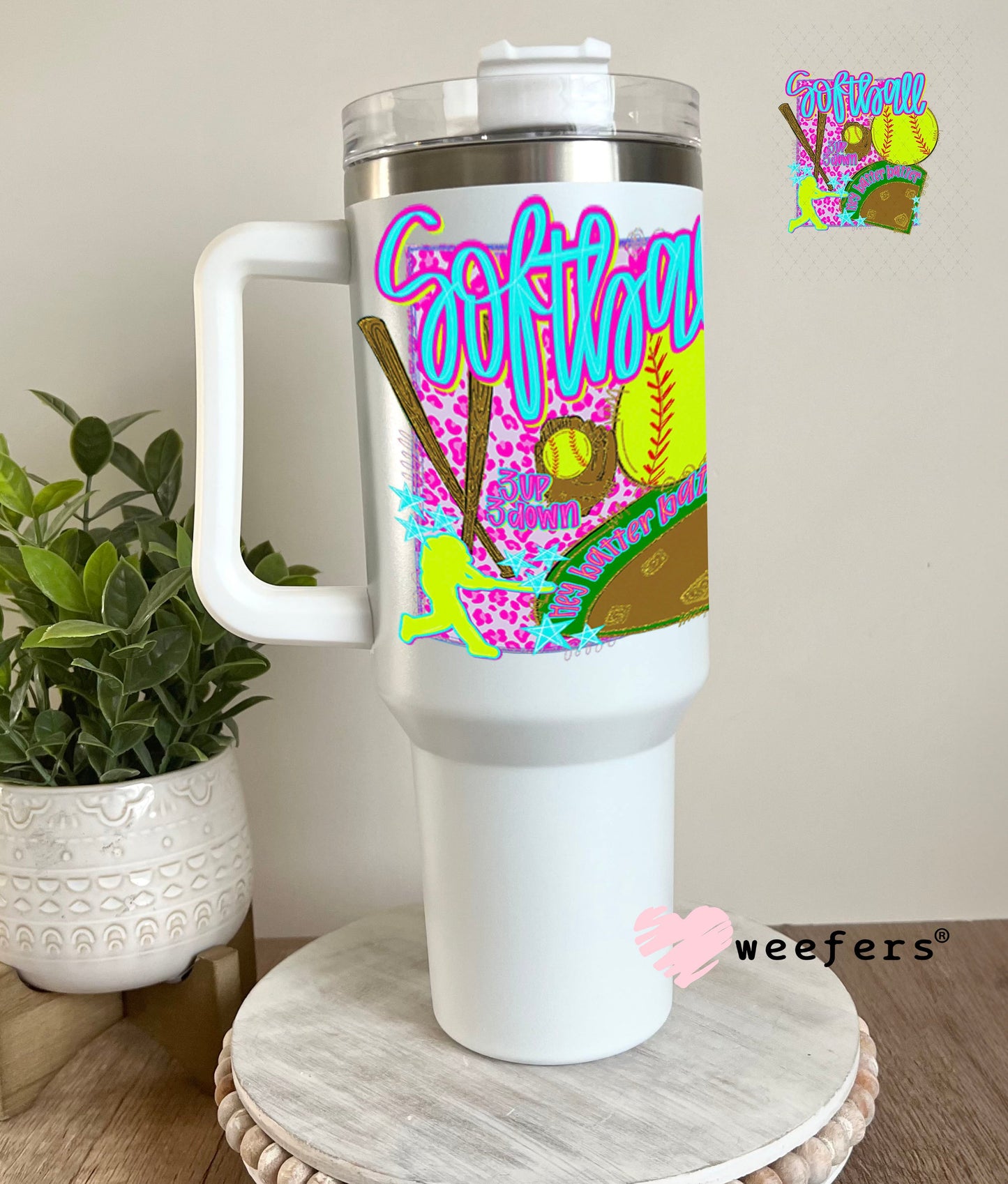 UV DTF Decal - Softball 3 Up 3 Down 40oz Tumbler Weefers