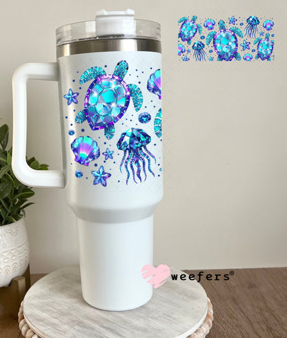 UV DTF Cup Wraps - Teal Blue Sea Turtles 40oz Tumbler Weefers