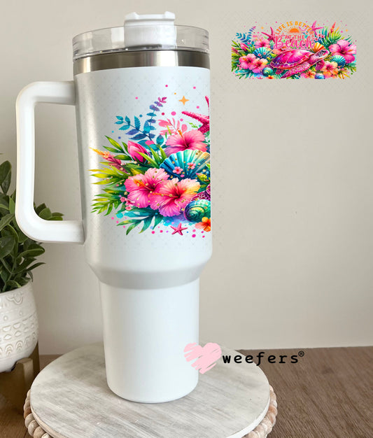 UV DTF Cup Wraps - Life is Better at the Beach Orange Pink 40oz Tumbler Weefers