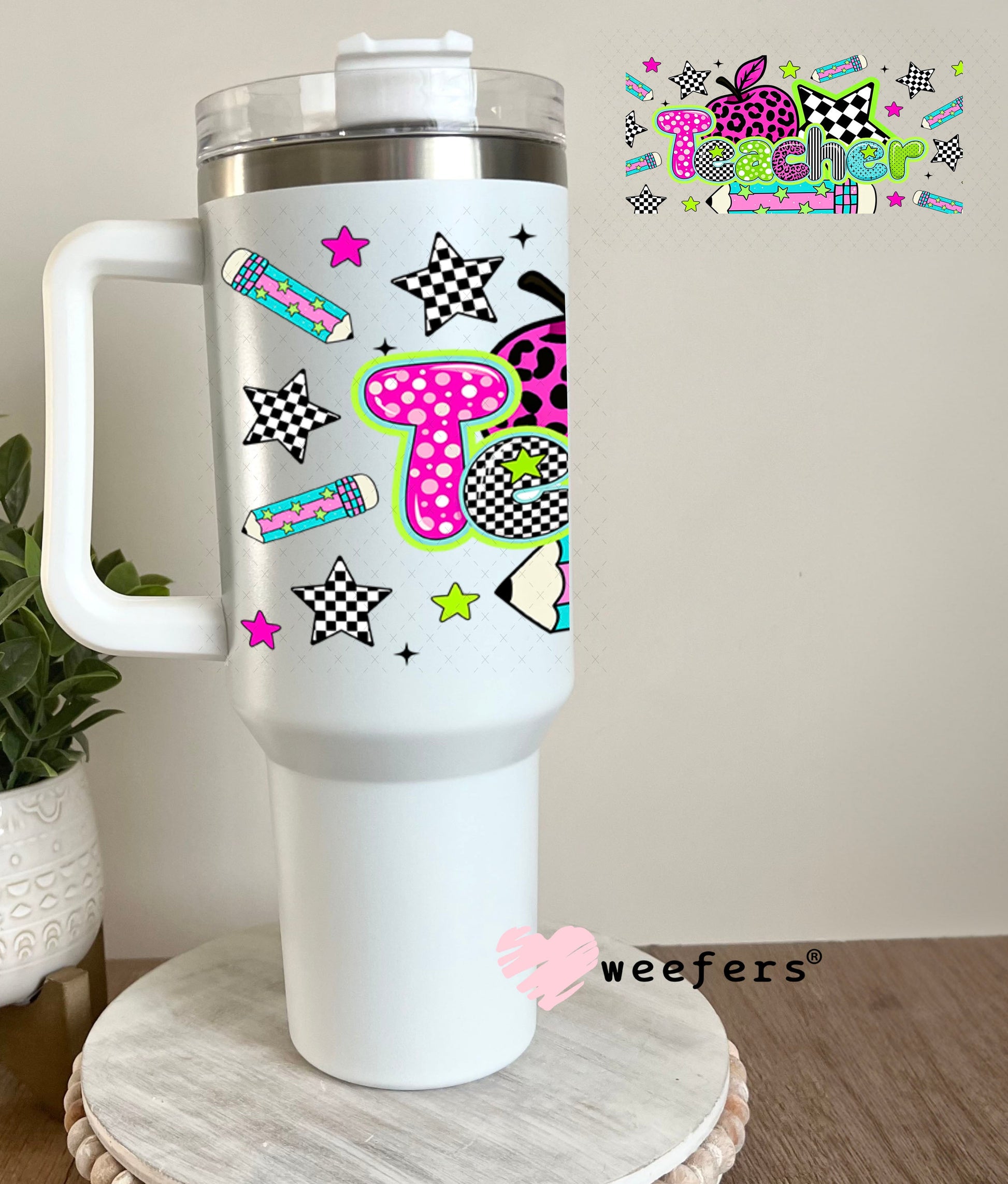 UV DTF Cup Wraps - Teacher Leopard Pink 40oz Tumbler Weefers