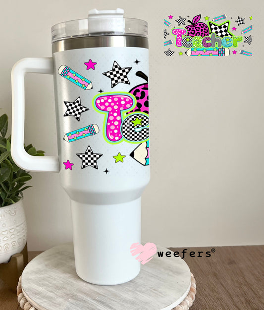 UV DTF Cup Wraps - Teacher Leopard Pink 40oz Tumbler Weefers