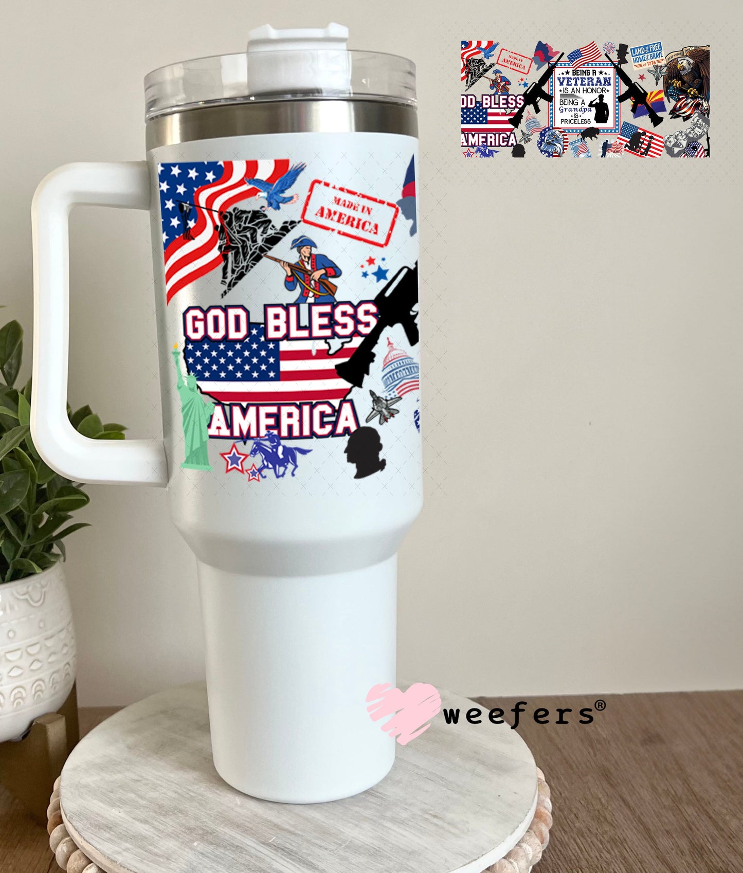 UV DTF Cup Wraps - God Bless America Veteran 40oz Tumbler Weefers