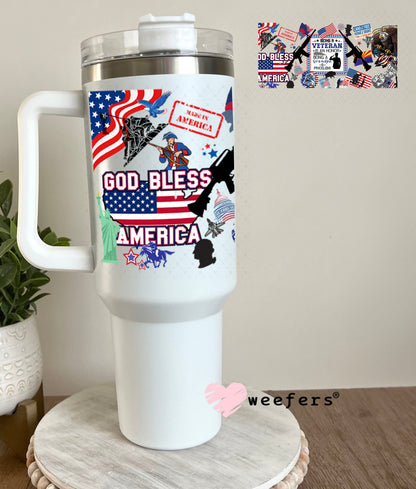 UV DTF Cup Wraps - God Bless America Veteran 40oz Tumbler Weefers
