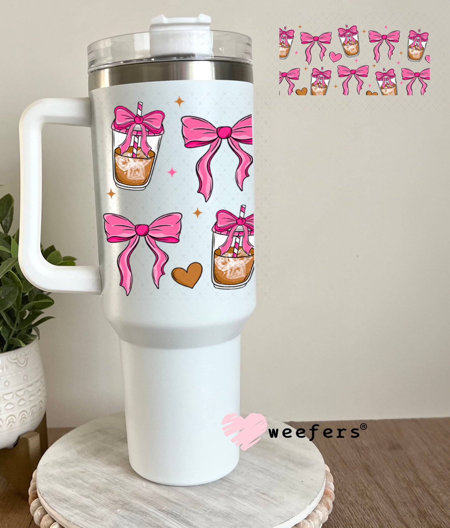 UV DTF Cup Wraps - Coquette Pink Coffee 40oz Tumbler Weefers