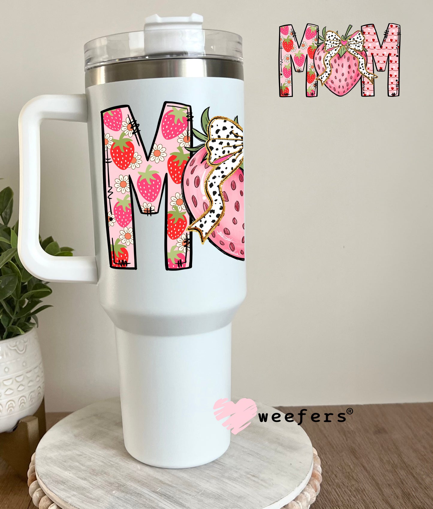 Mom Strawberry Dotted Bow UV DTF 40oz Tumbler Decal