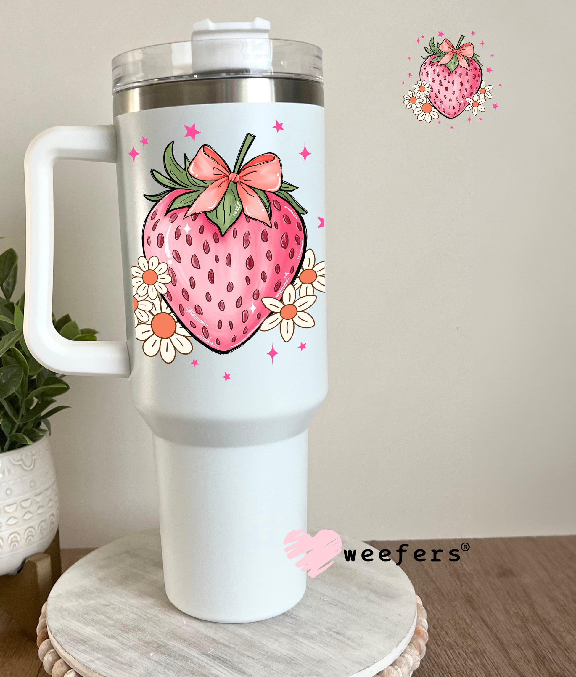 Strawberry Cream Flowers UV DTF 40oz Tumbler Decal