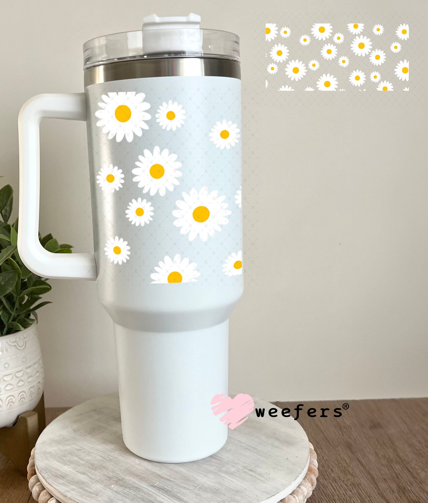 UV DTF Cup Wraps - White Daisies 40oz Tumbler Weefers