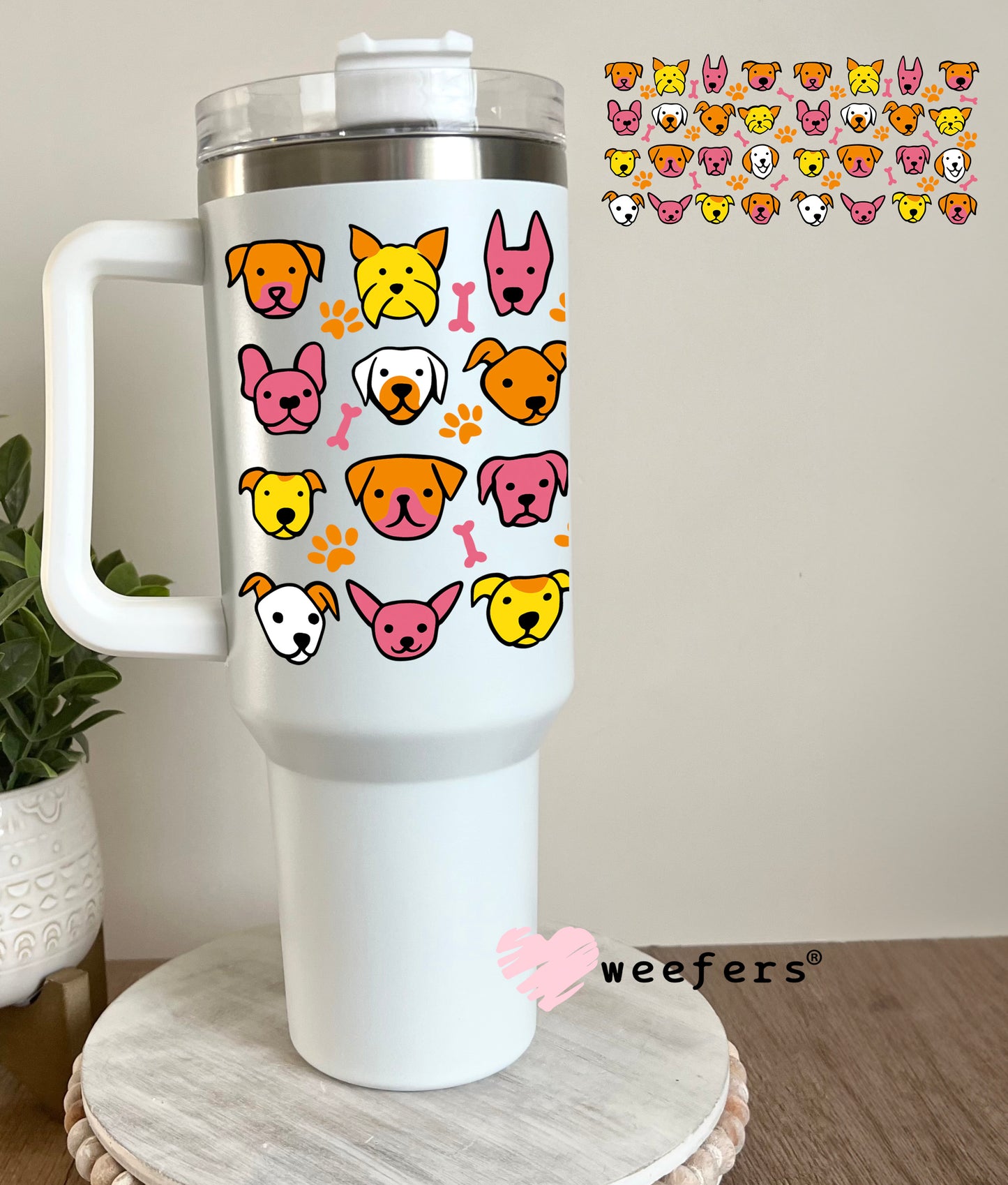 Dog Head Friends Orange and Yellow UV DTF Cup Wrap 40oz Tumbler Cup Wrap Weefers