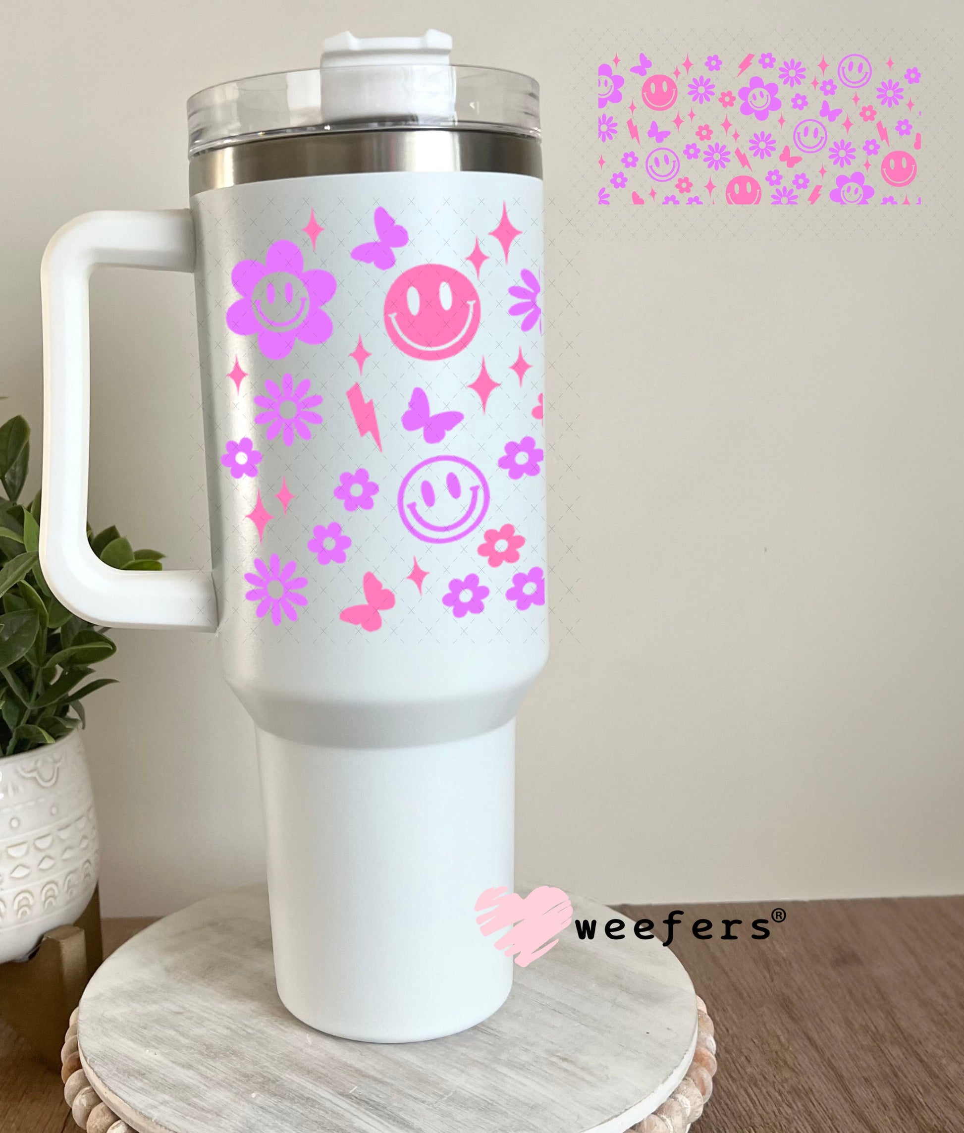 UV DTF Cup Wraps - Happy Purple and Pink Faces 40oz Tumbler Weefers