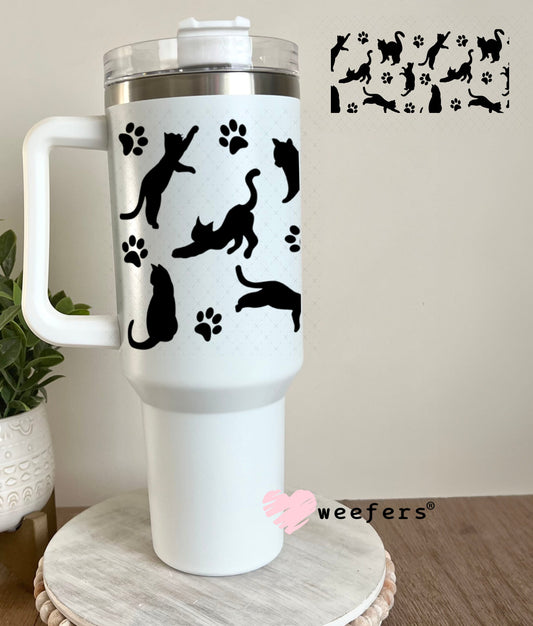 UV DTF Cup Wraps - Black Playful Cats 40oz Tumbler Weefers