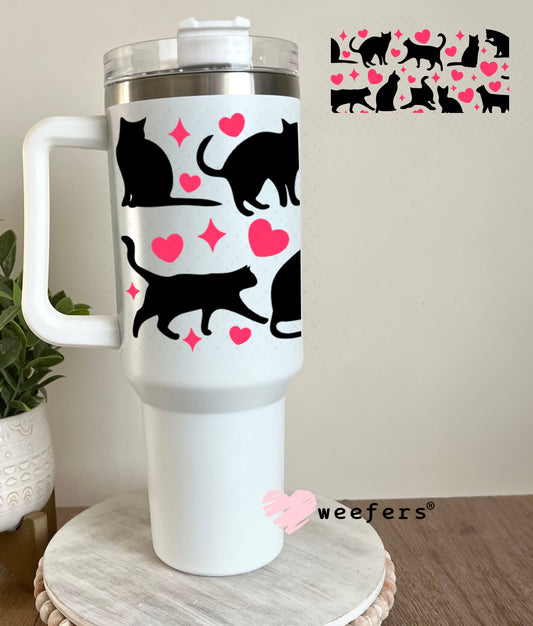 UV DTF Cup Wraps - Playful Black Cats and Hearts 40oz Tumbler Weefers