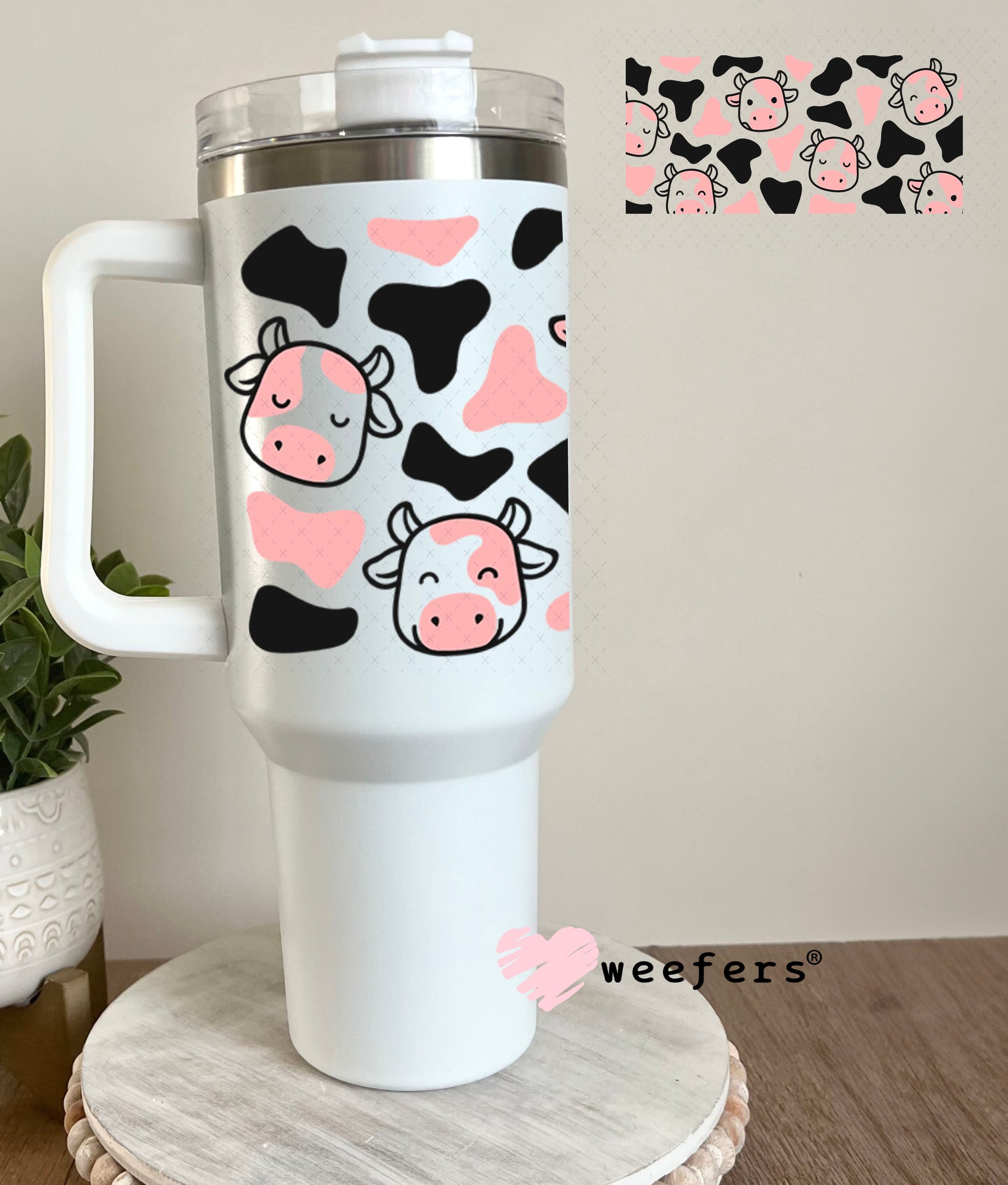 UV DTF Cup Wraps - Pink and Black Cows 40oz Tumbler Weefers