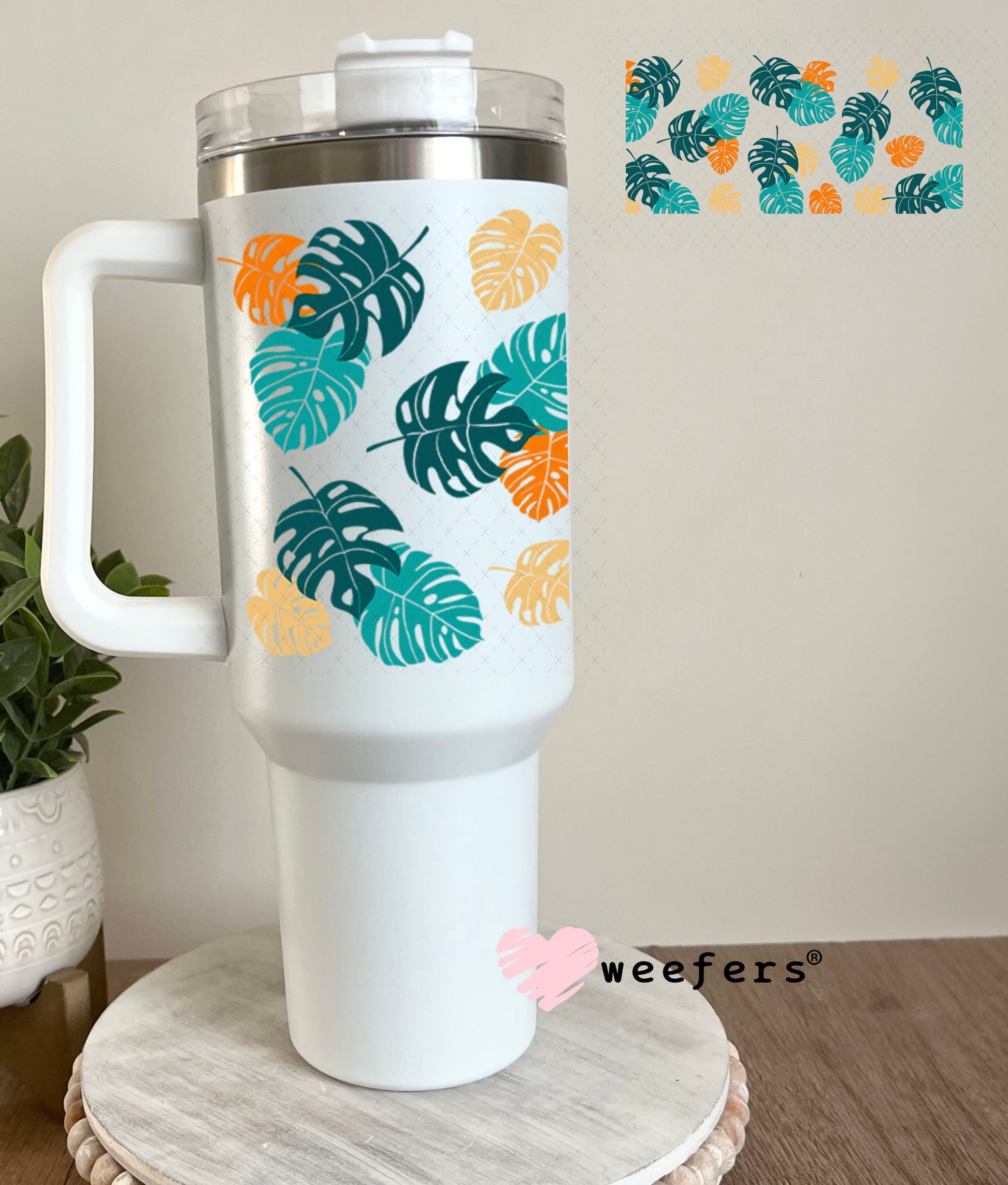 UV DTF Cup Wraps - Monstera Leaves 40oz Tumbler Weefers